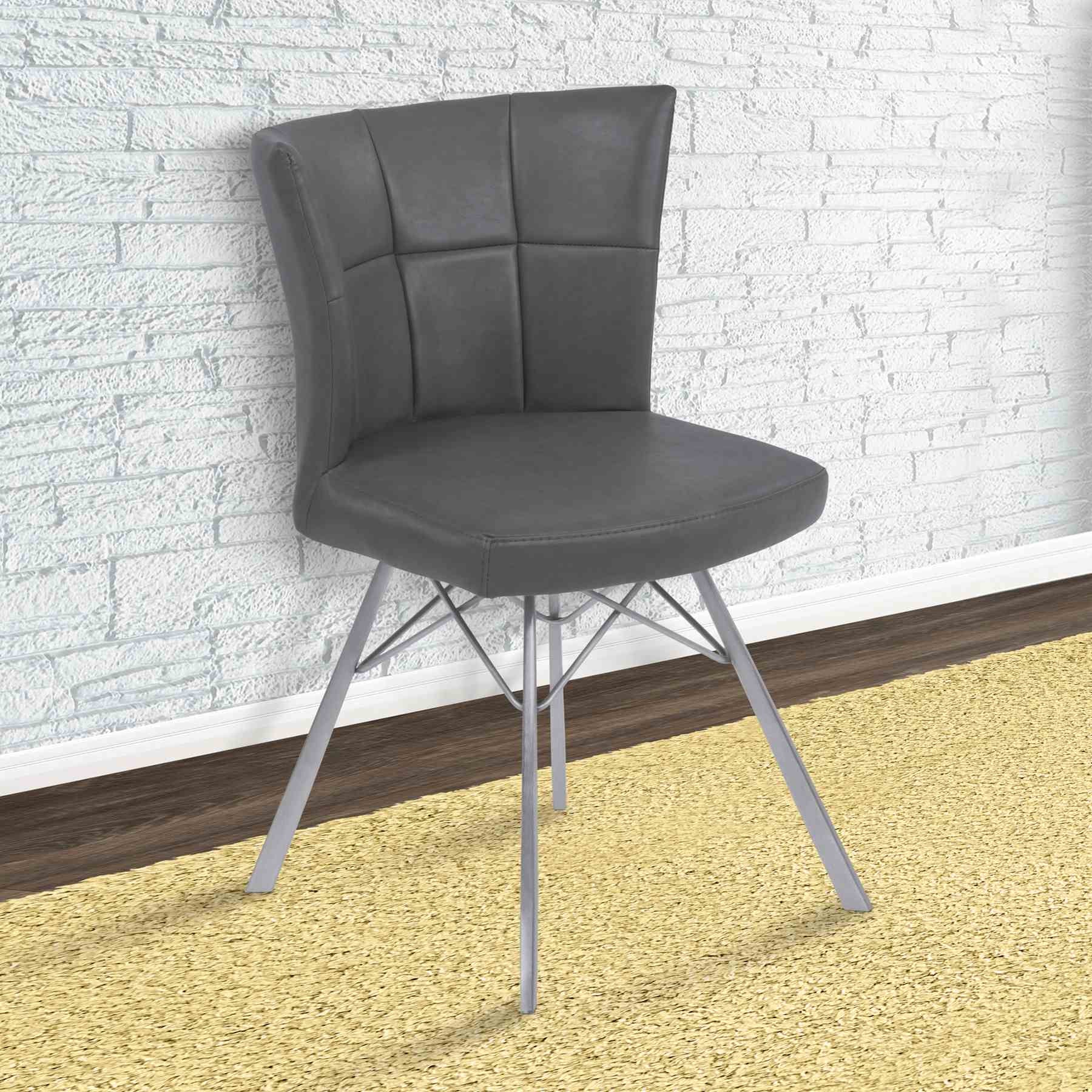 Spago Contemporary Dining Chair in Vintage Gray Faux Leather with Brushed Stainless Steel Finish - Set of 2 - Image 7