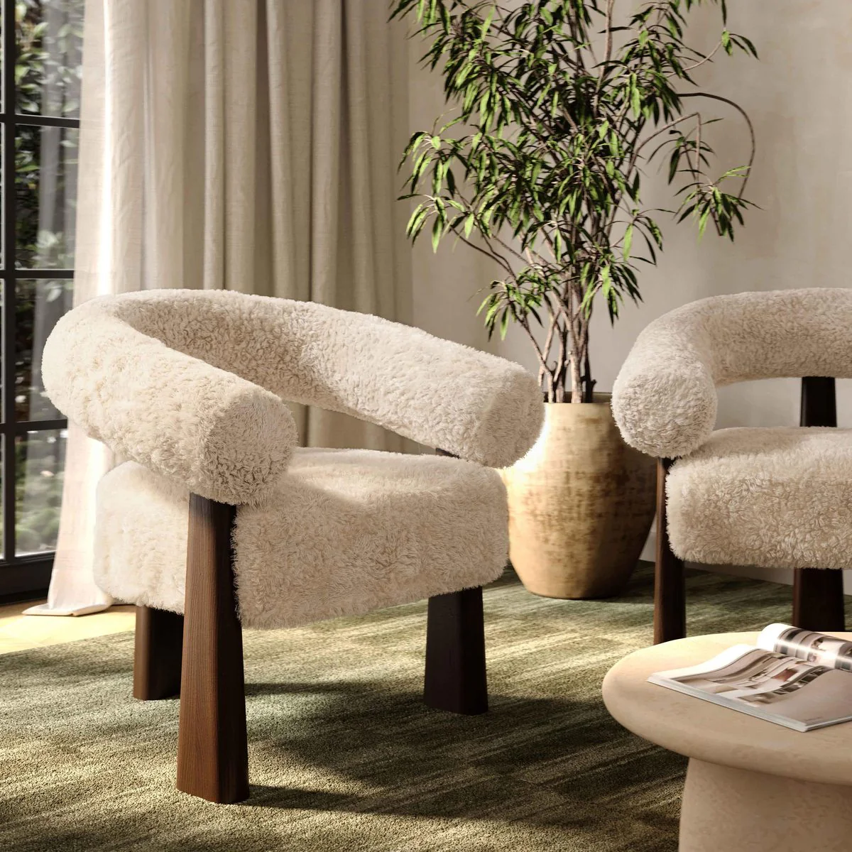 Spara Natural Straight Vegan Shearling Accent Chair - Image 2