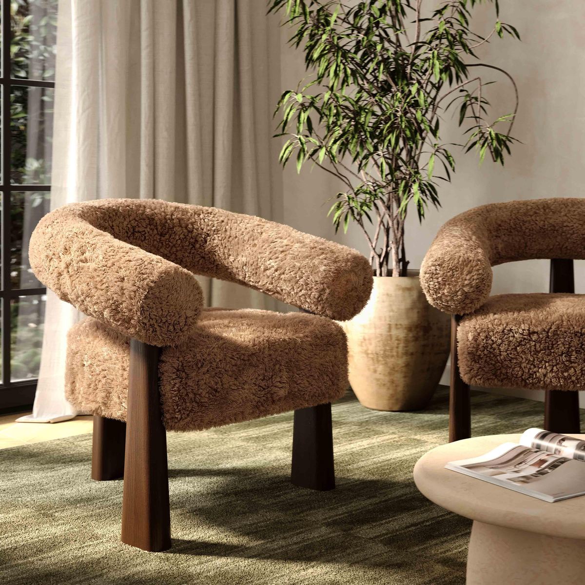 Spara Taupe Straight Vegan Shearling Accent Chair - Image 2