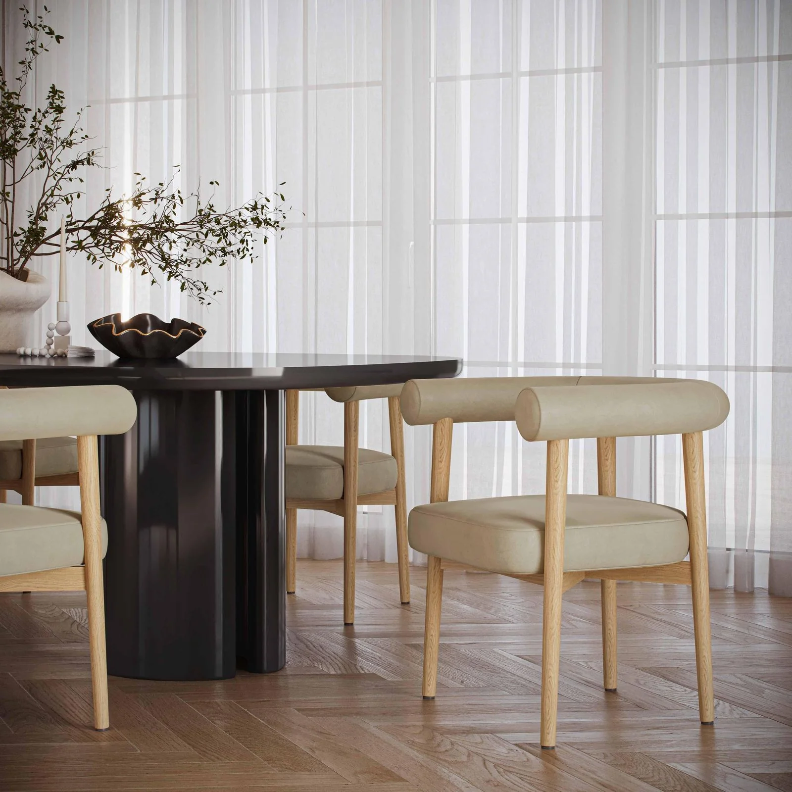 Spara Taupe Vegan Leather Dining Chair - Image 2