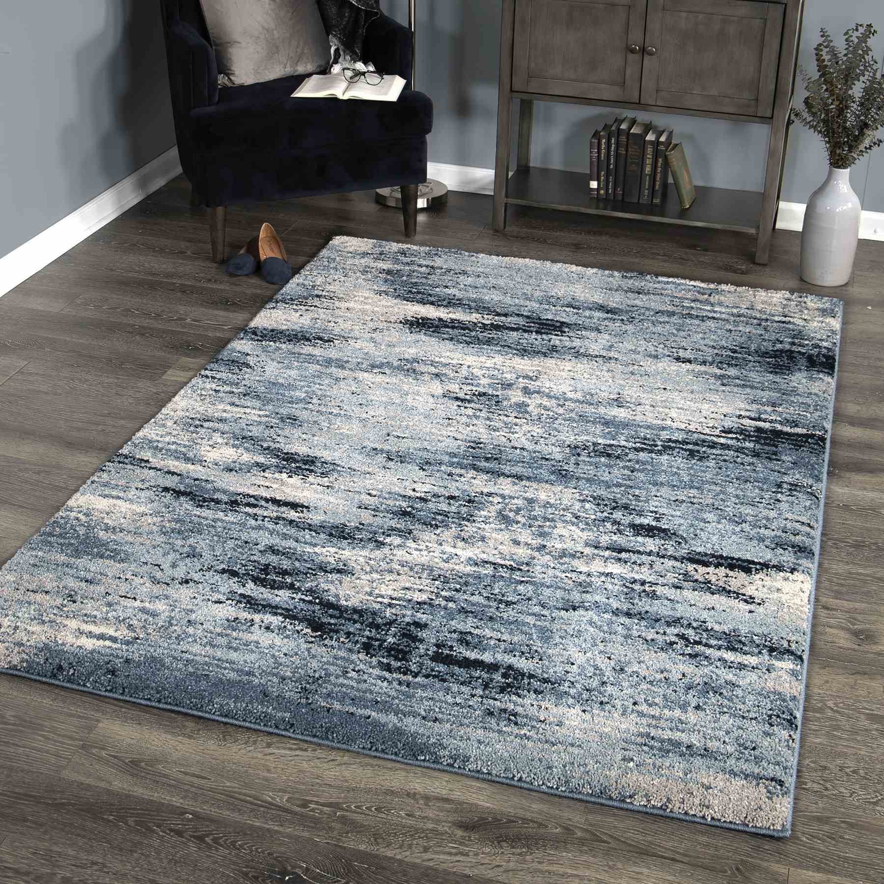 Spartan Contemporary 5x8 Area Rug in Cream/Blue - Image 6