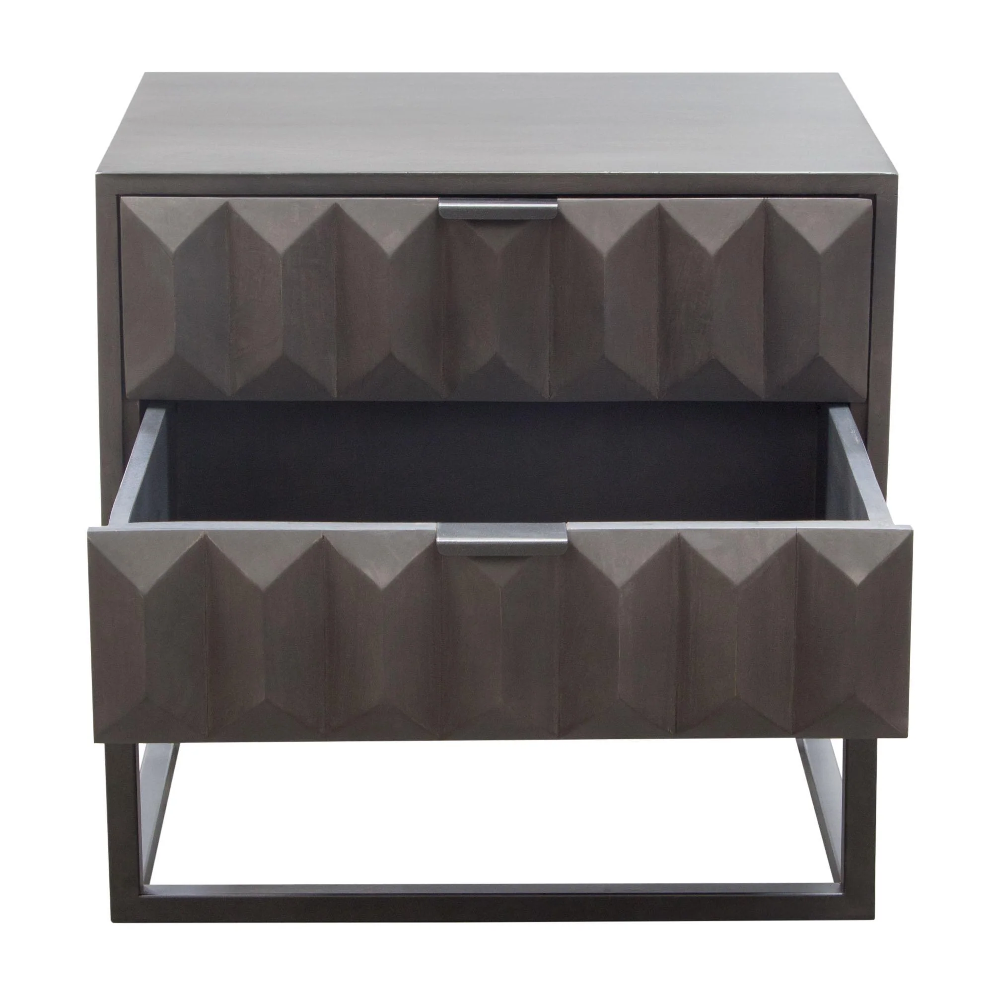 Spectrum 2-Drawer Solid Mango Wood Accent Table in Smoke Grey Finish w/ Gun Metal Finished Legs by Diamond Sofa - Image 2