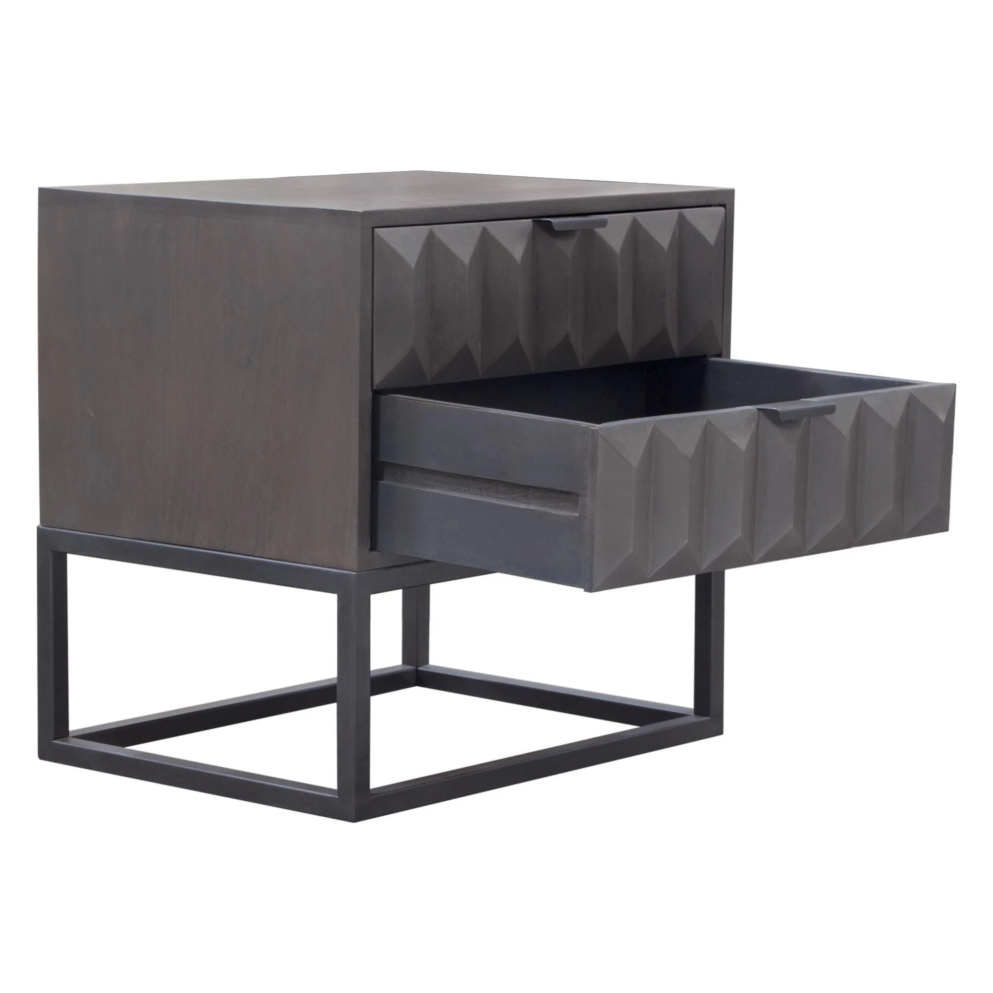 Spectrum 2-Drawer Solid Mango Wood Accent Table in Smoke Grey Finish w/ Gun Metal Finished Legs by Diamond Sofa - Image 5