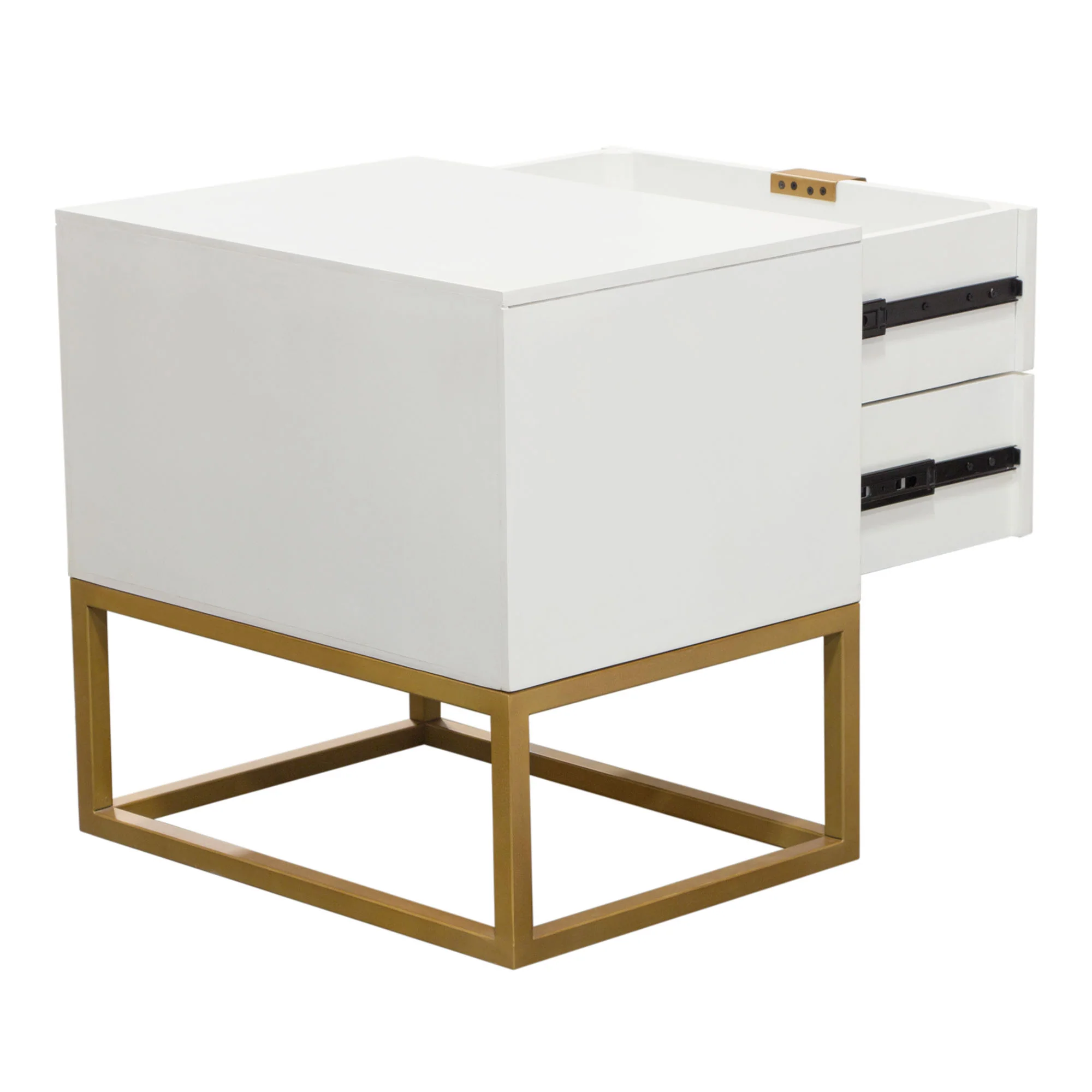 Spectrum 2-Drawer Solid Mango Wood Accent Table in White Finish w/ Gold Finished Iron Legs by Diamond Sofa - Image 3