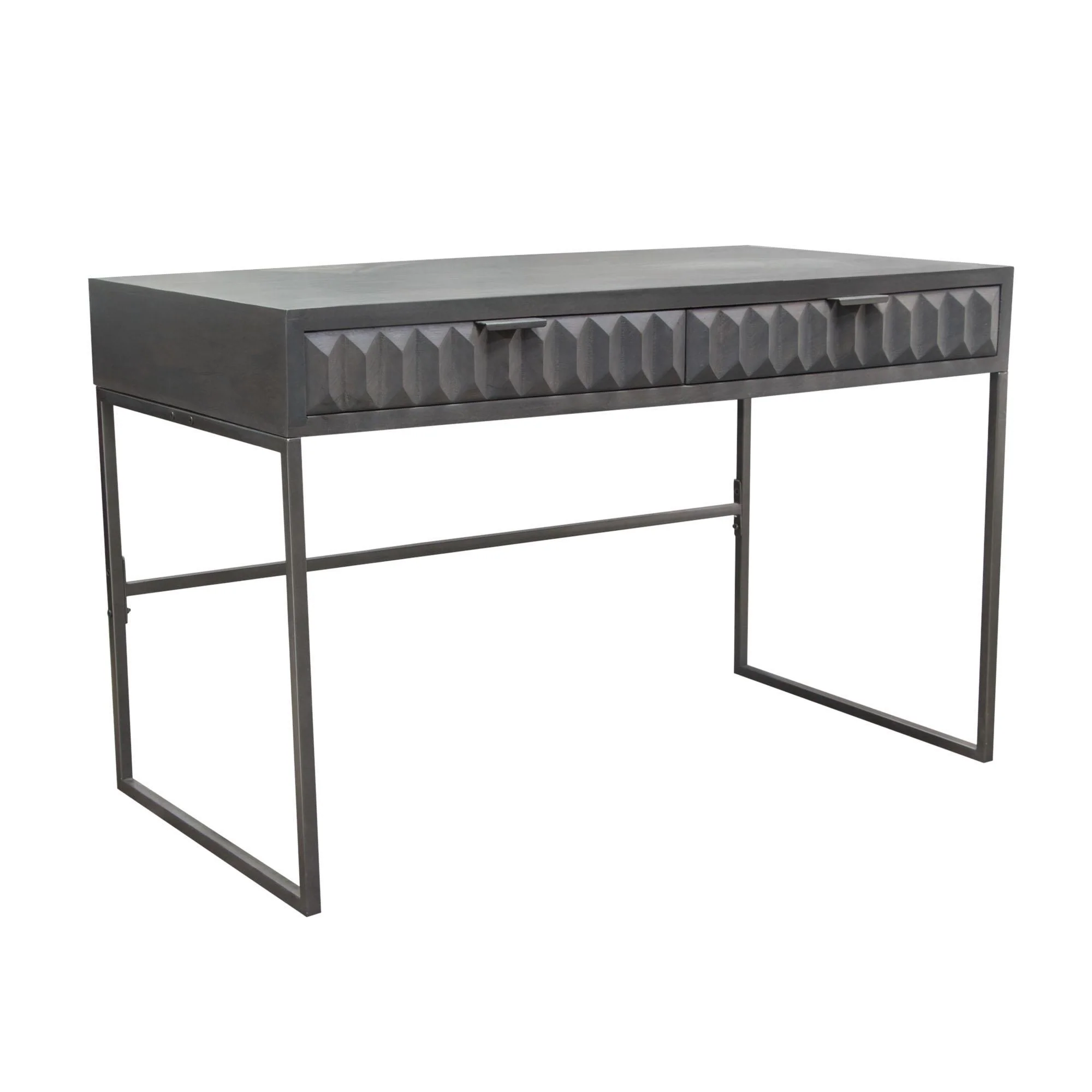 Spectrum 2-Drawer Solid Mango Wood Desk in Smoke Grey Finish w/ Gun Metal Finished Legs by Diamond Sofa - Image 5