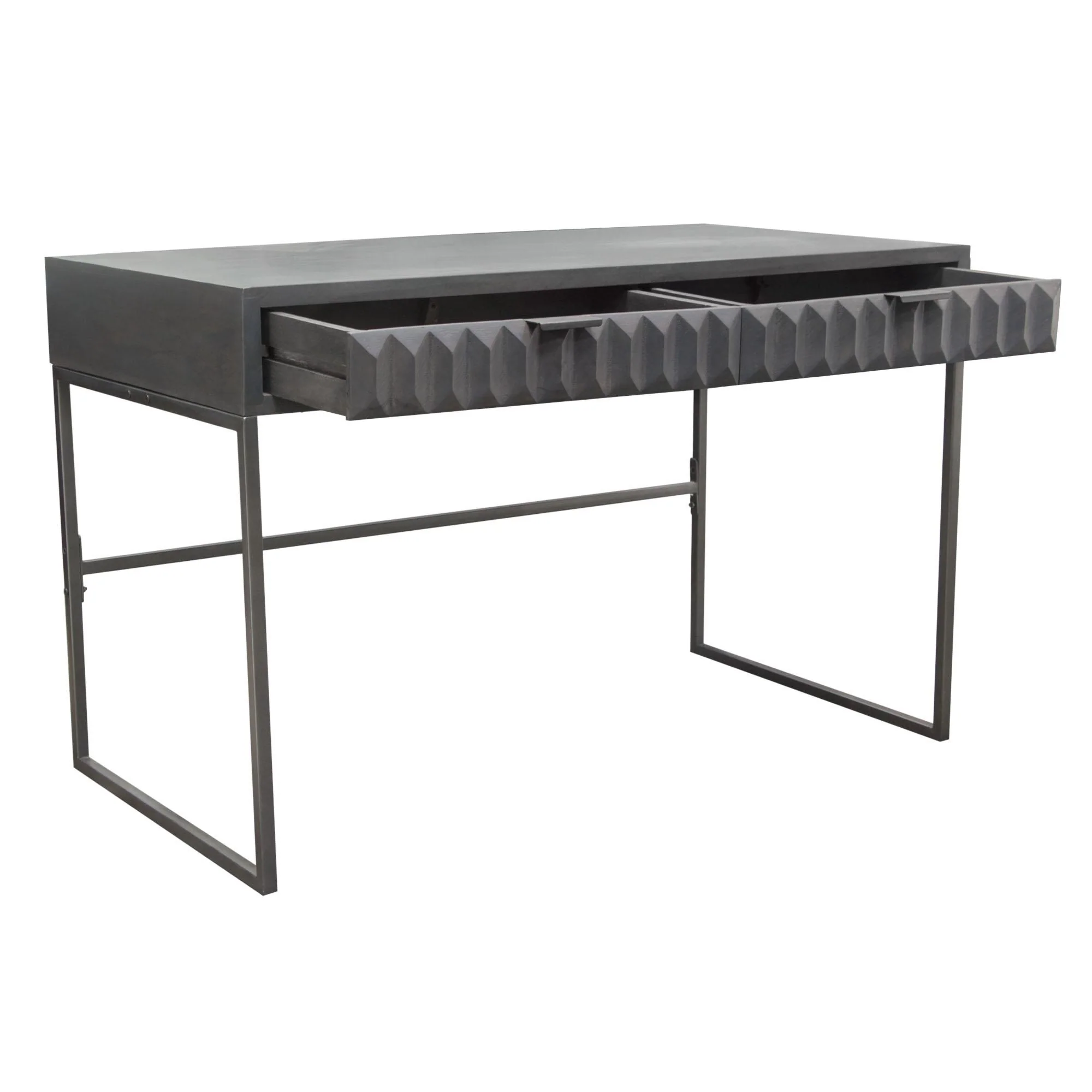 Spectrum 2-Drawer Solid Mango Wood Desk in Smoke Grey Finish w/ Gun Metal Finished Legs by Diamond Sofa - Image 7