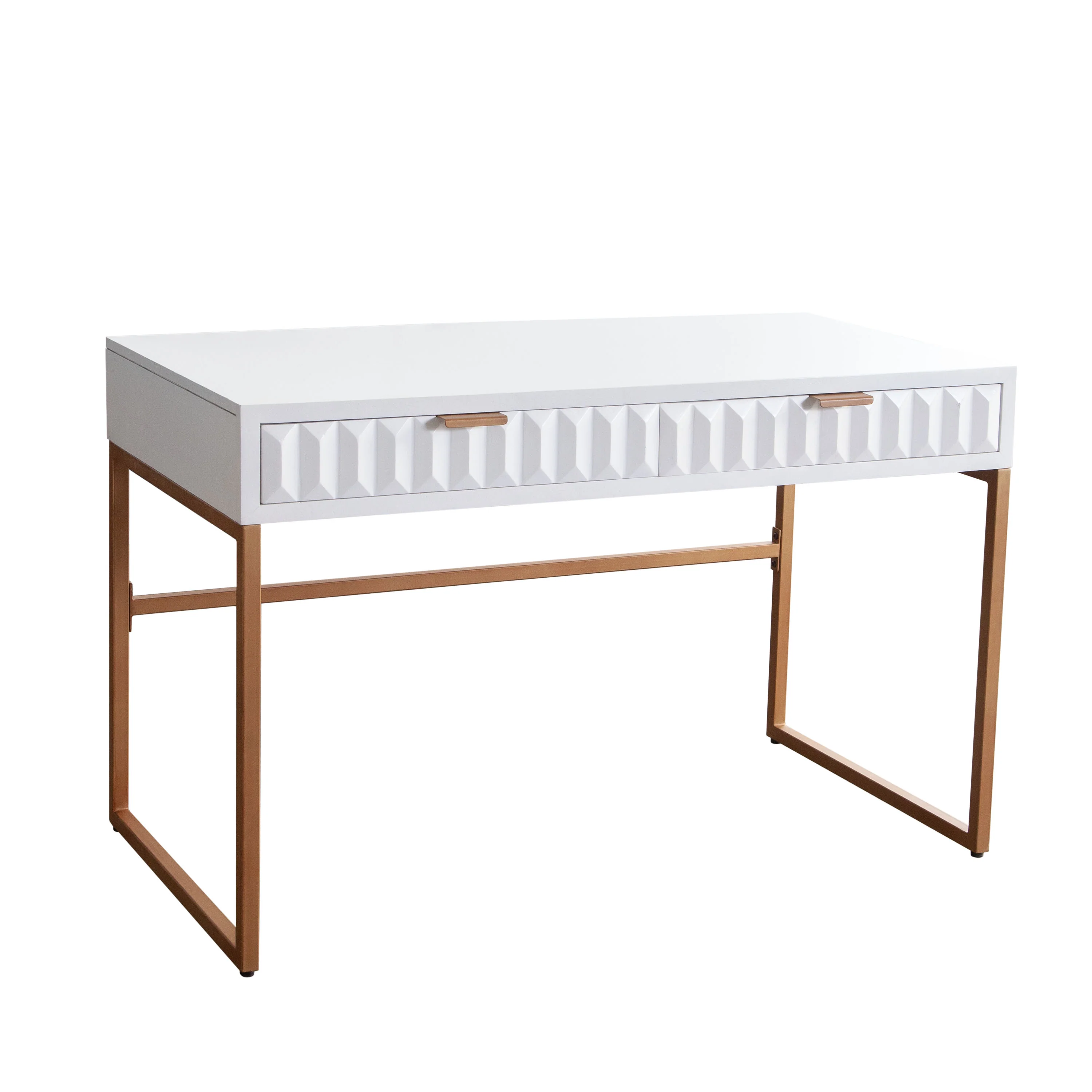 Spectrum 2-Drawer Solid Mango Wood Desk in White Finish w/ Gold Finished Iron Legs by Diamond Sofa - Image 6