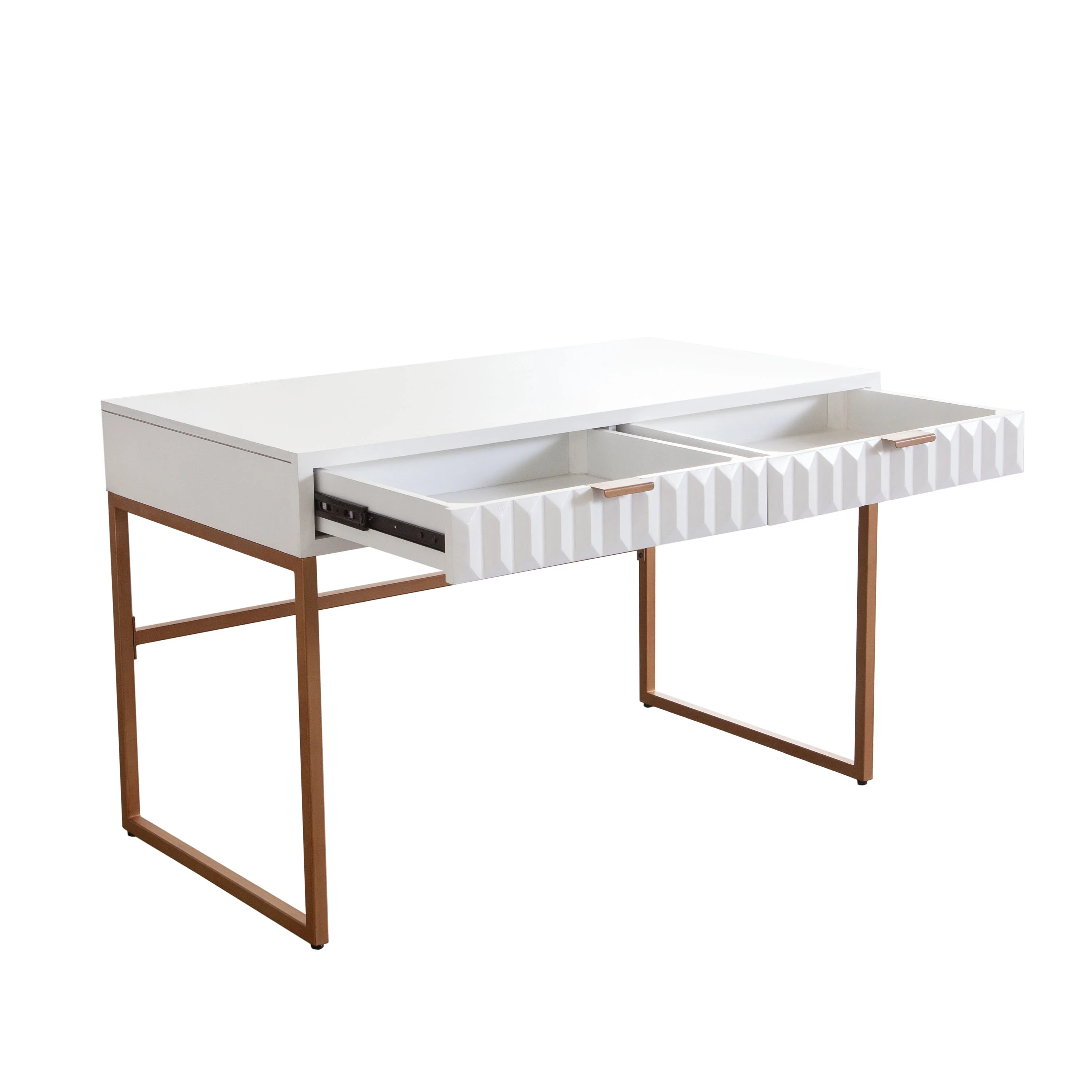 Spectrum 2-Drawer Solid Mango Wood Desk in White Finish w/ Gold Finished Iron Legs by Diamond Sofa - Image 7