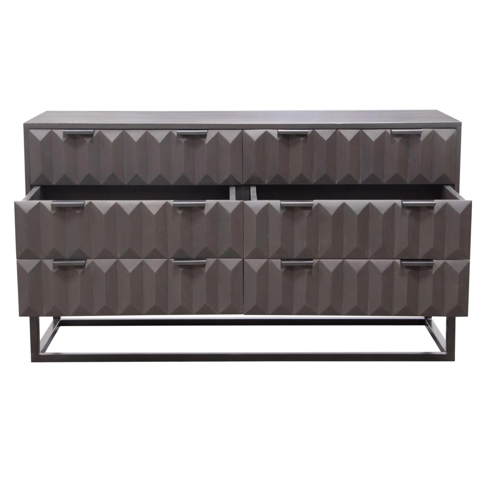 Spectrum 6-Drawer Solid Mango Wood Dresser in Smoke Grey Finish w/ Gun Metal Finished Legs by Diamond Sofa - Image 3