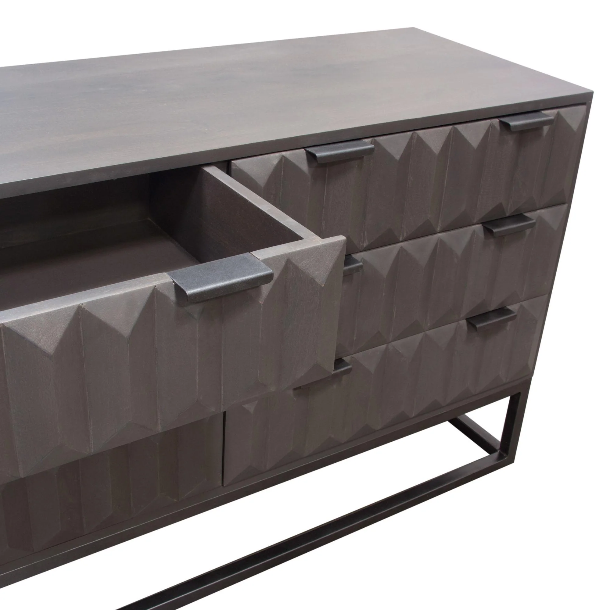 Spectrum 6-Drawer Solid Mango Wood Dresser in Smoke Grey Finish w/ Gun Metal Finished Legs by Diamond Sofa - Image 6