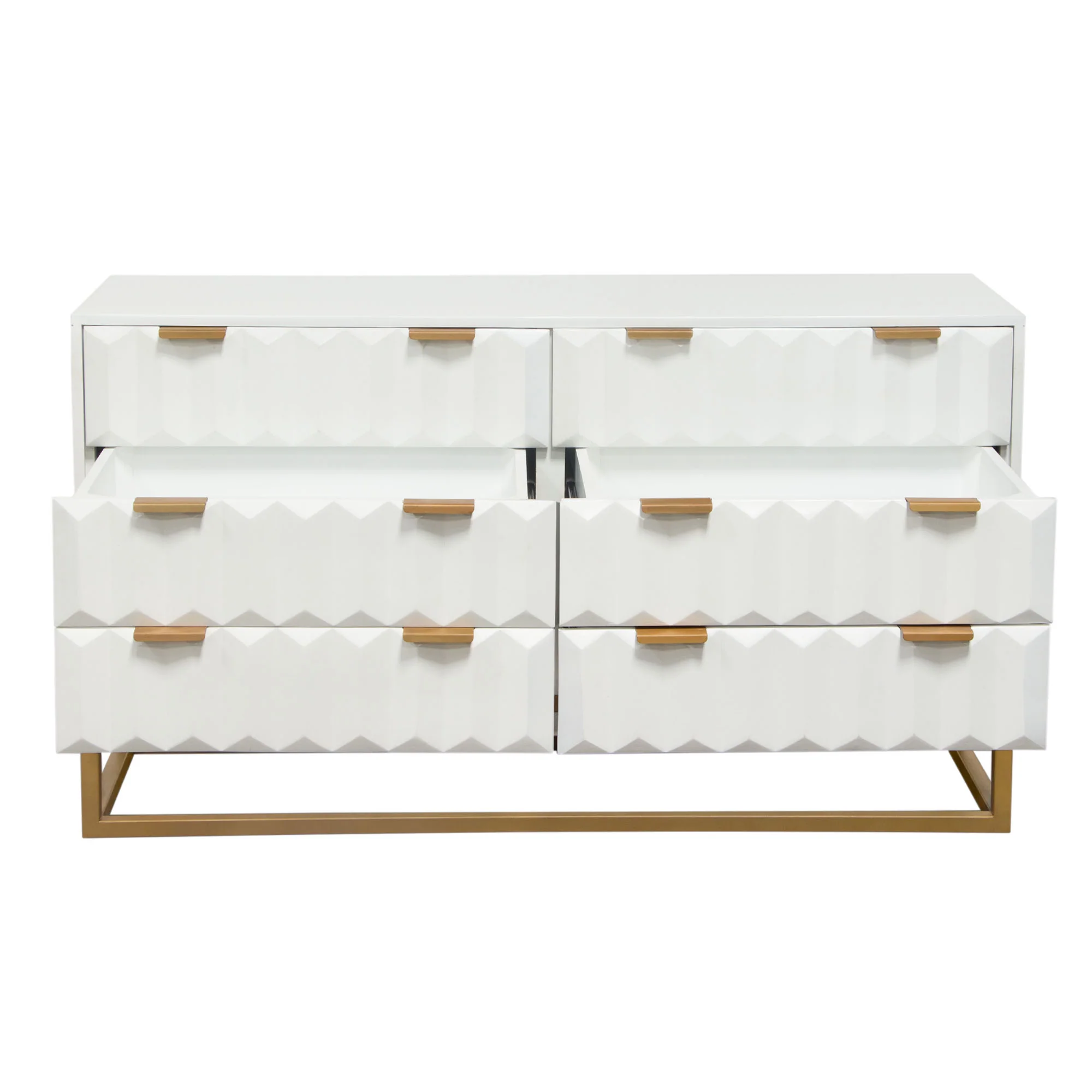 Spectrum 6-Drawer Solid Mango Wood Dresser in White Finish w/ Gold Finished Iron Legs by Diamond Sofa - Image 2