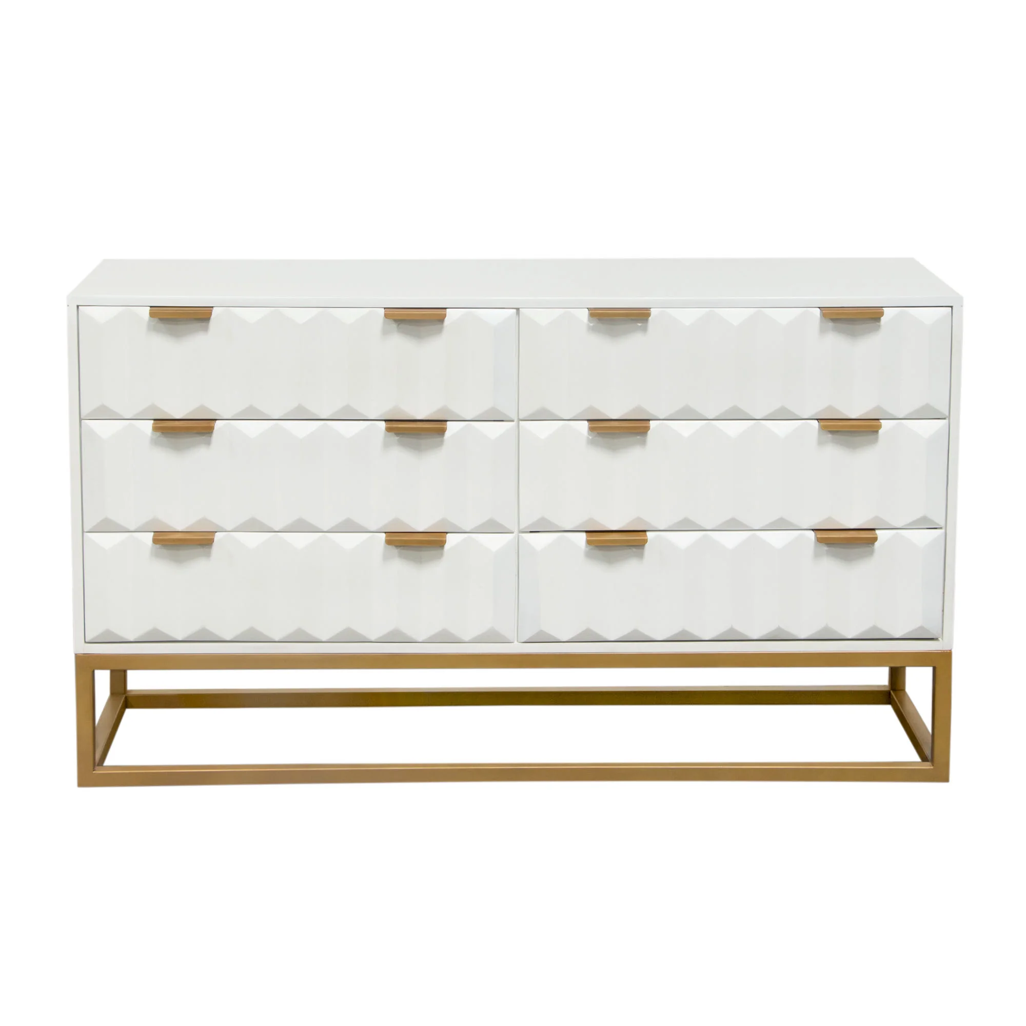 Spectrum 6-Drawer Solid Mango Wood Dresser in White Finish w/ Gold Finished Iron Legs by Diamond Sofa - Image 4