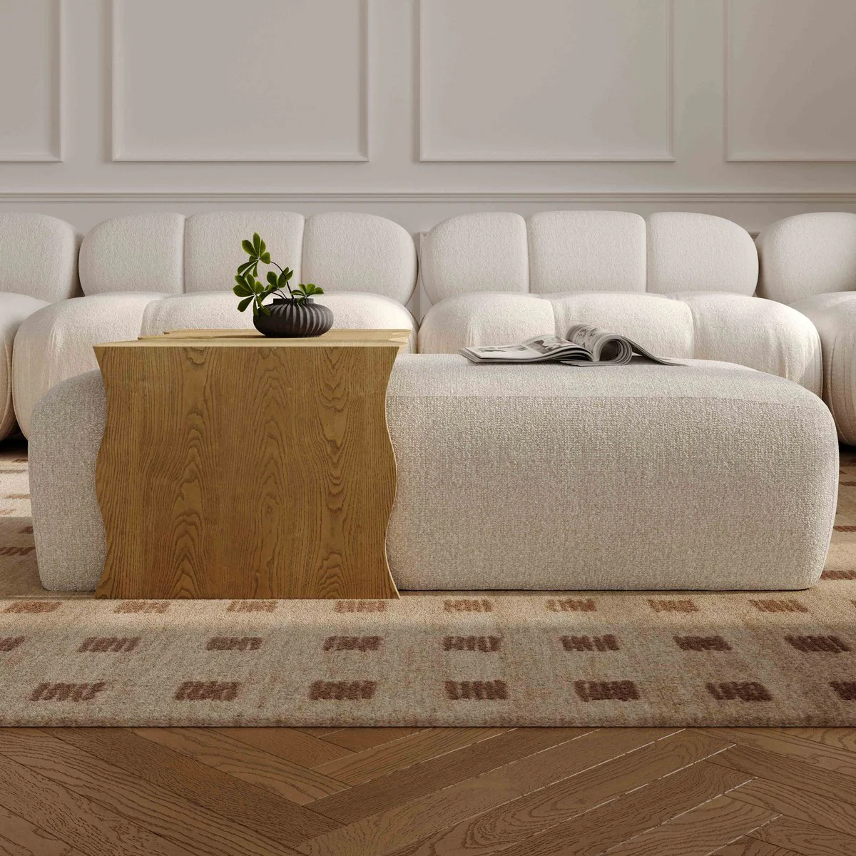 Spencer Cream Performance Basketweave Ottoman with Bridge Table - Image 2