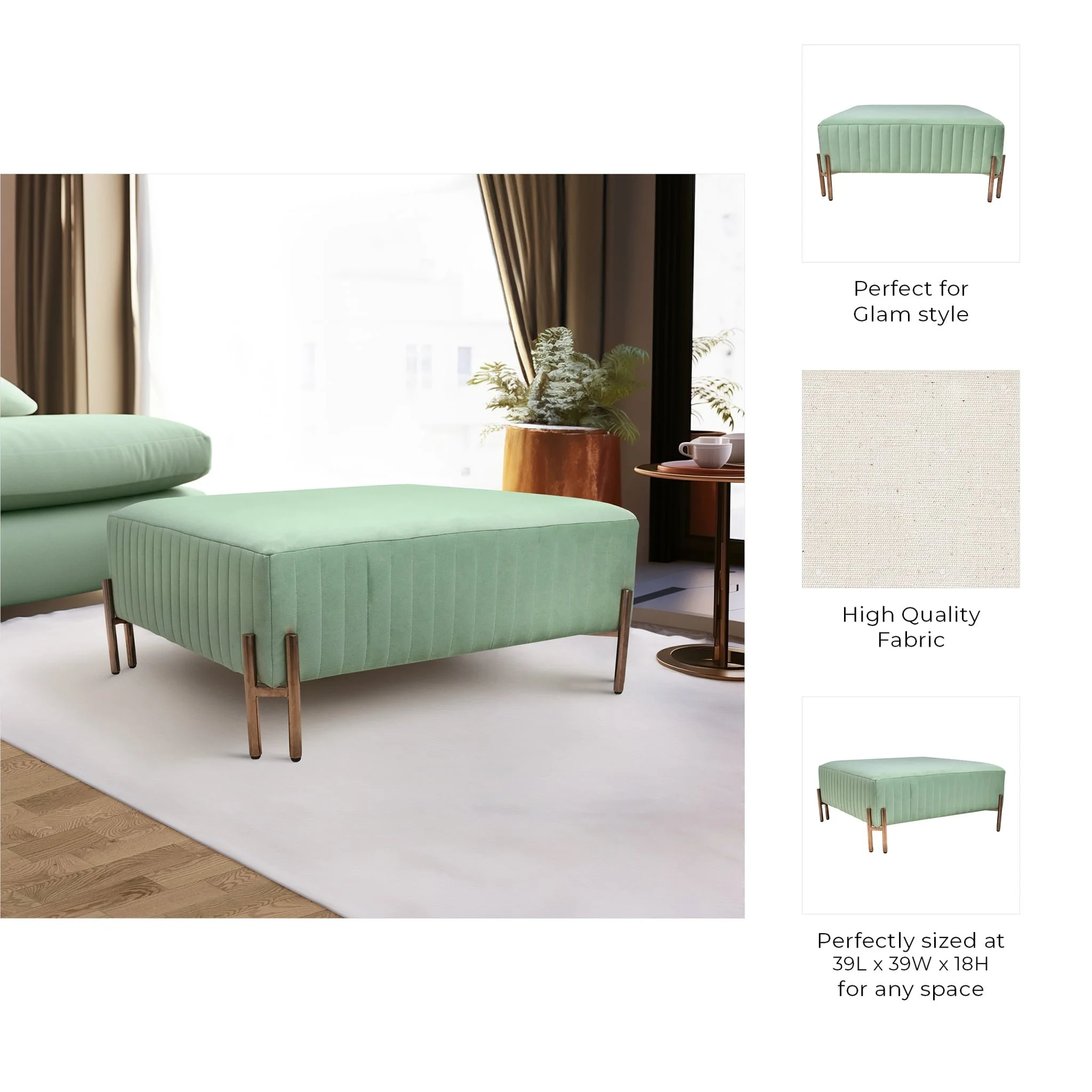 Square Ottoman - Green Kd - Image 8