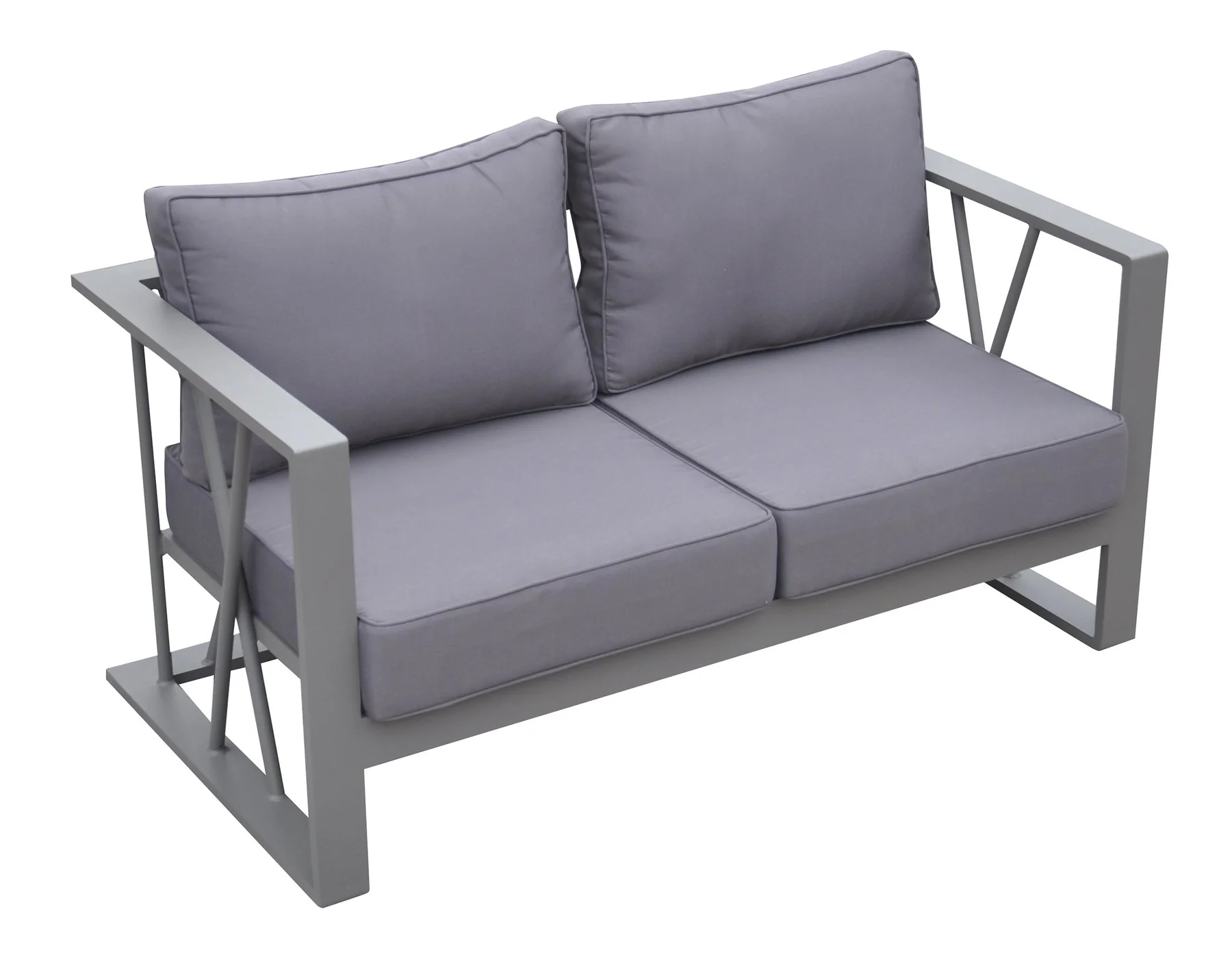 St Barts 4 piece Outdoor Patio Aluminum Set with Gray Fabric Cushions and White Glass Top - Image 2
