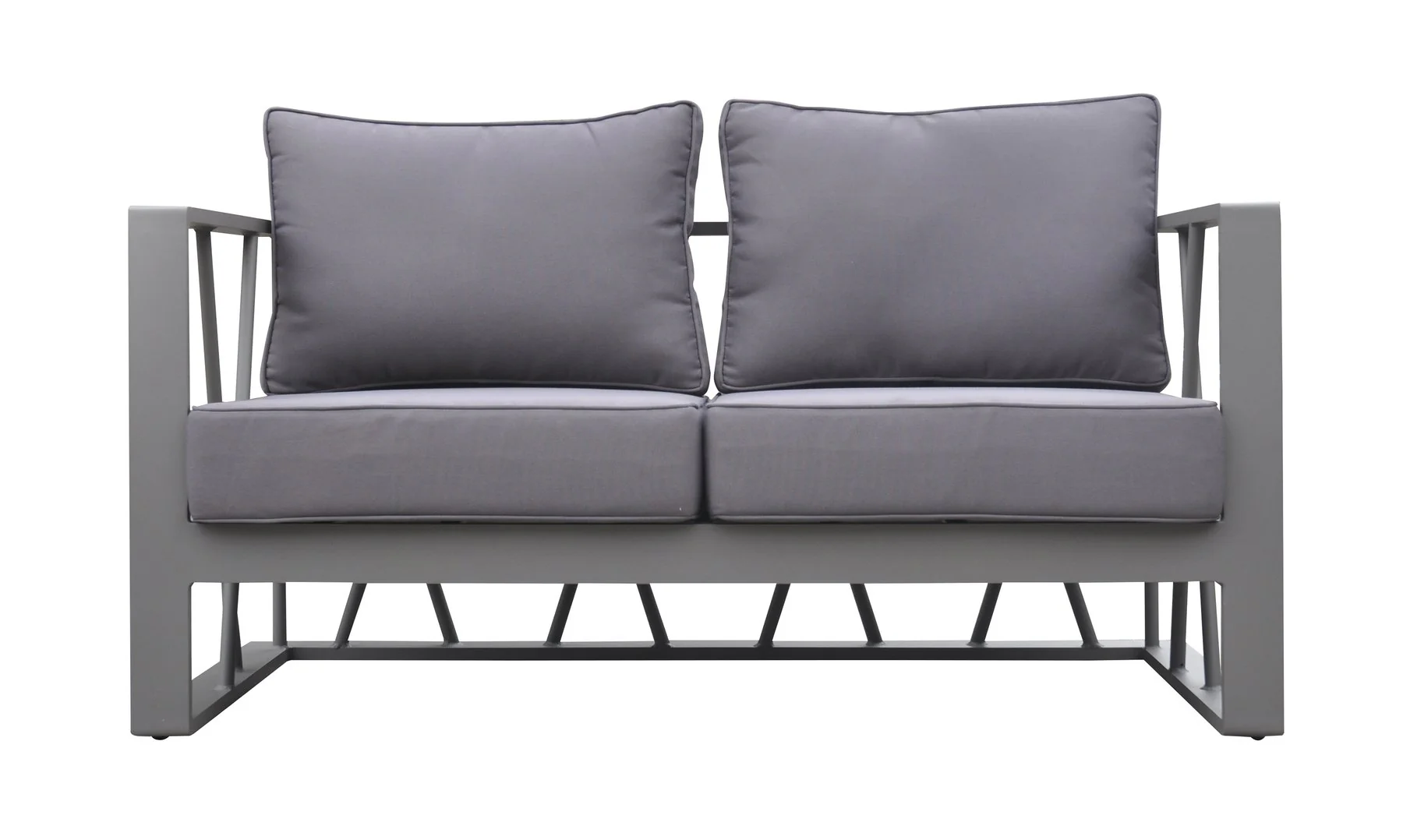 St Barts 4 piece Outdoor Patio Aluminum Set with Gray Fabric Cushions and White Glass Top - Image 3