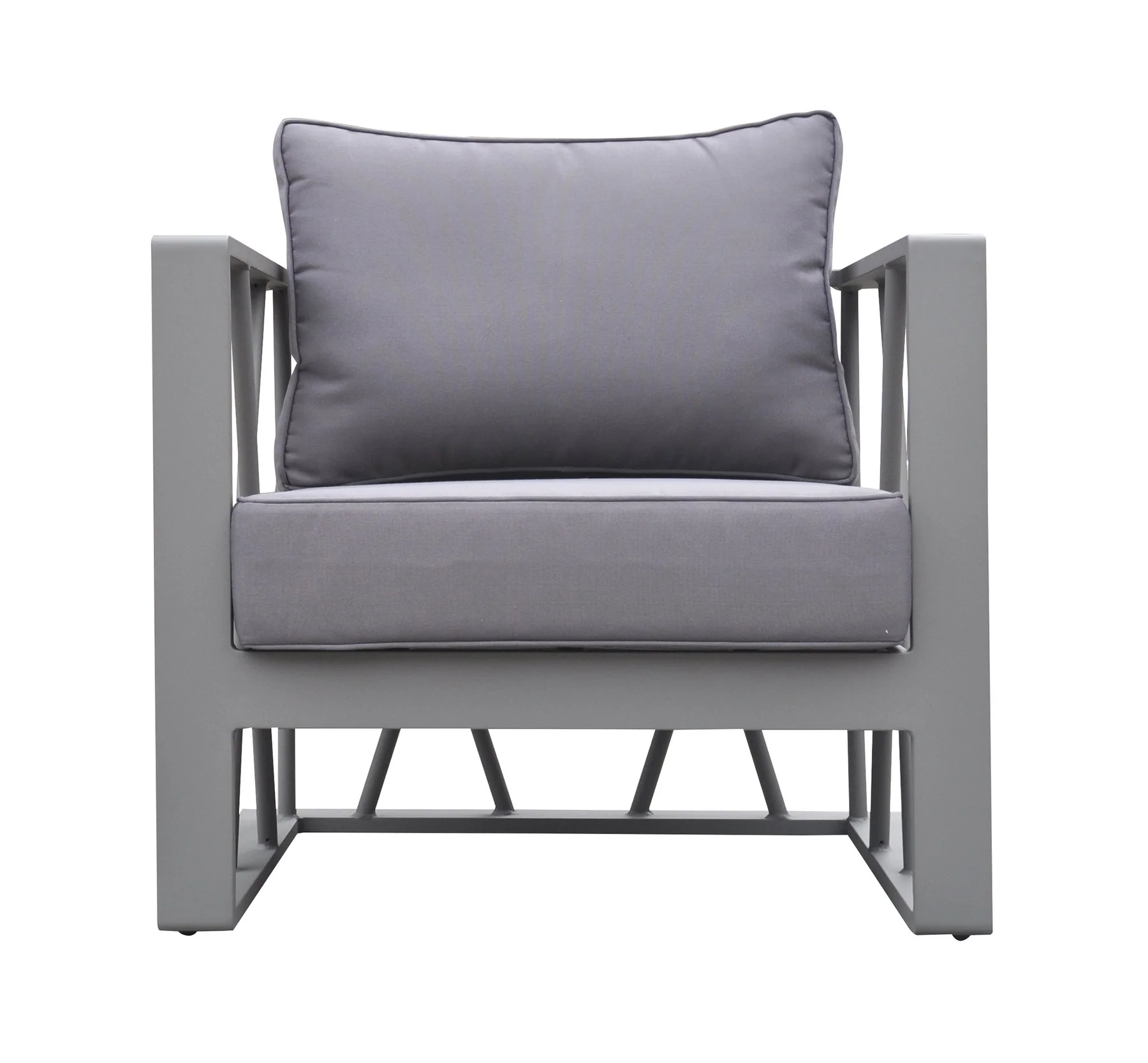 St Barts 4 piece Outdoor Patio Aluminum Set with Gray Fabric Cushions and White Glass Top - Image 6