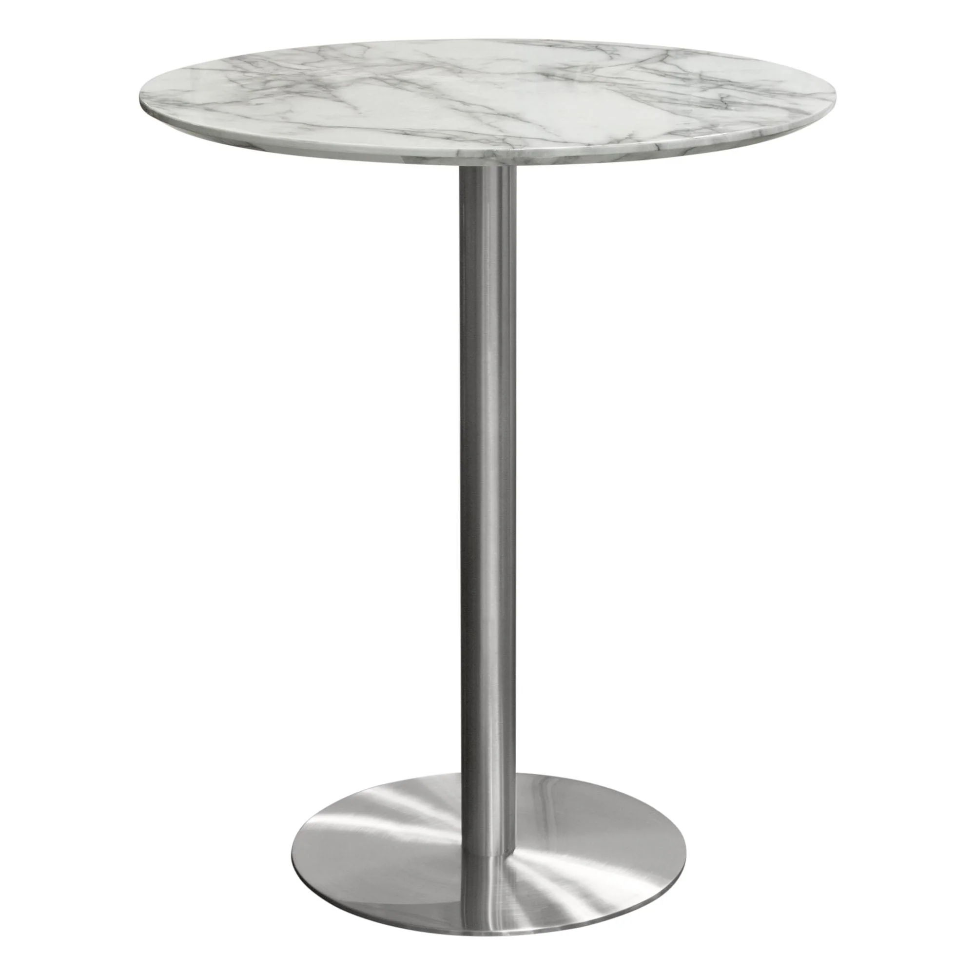 Stella 36" Round Bar Height Table w/ Faux Marble Top and Brushed Silver Metal Base by Diamond Sofa - Image 2