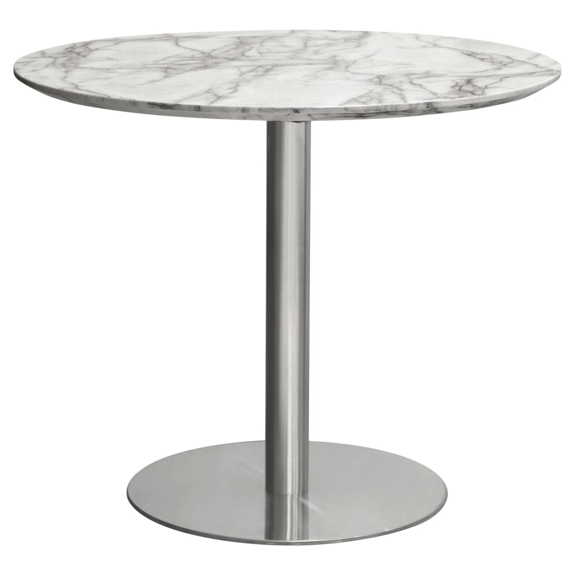 Stella 36" Round Dining Table w/ Faux Marble Top and Brushed Silver Metal Base by Diamond Sofa - Image 3