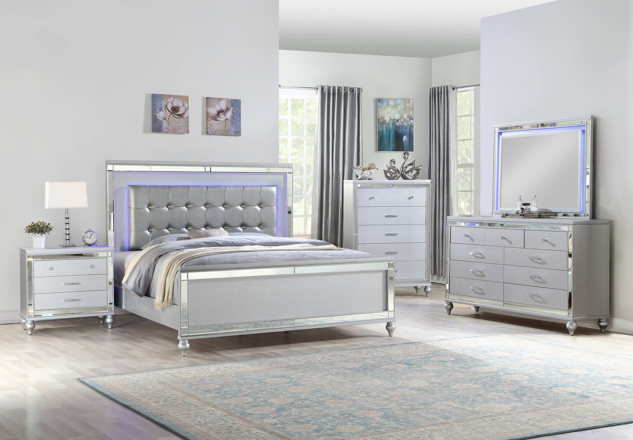 Sterling 4 Pc Queen Bed Silver - Image 2