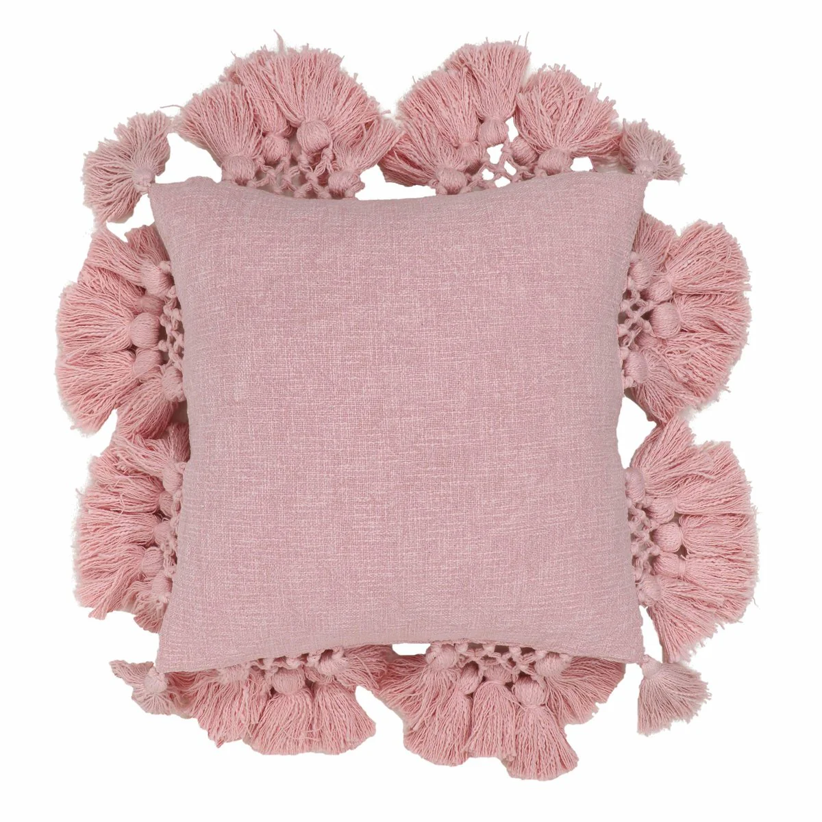 Stone Washed Blush Pink Cotton Tasseled Pillow - Image 5