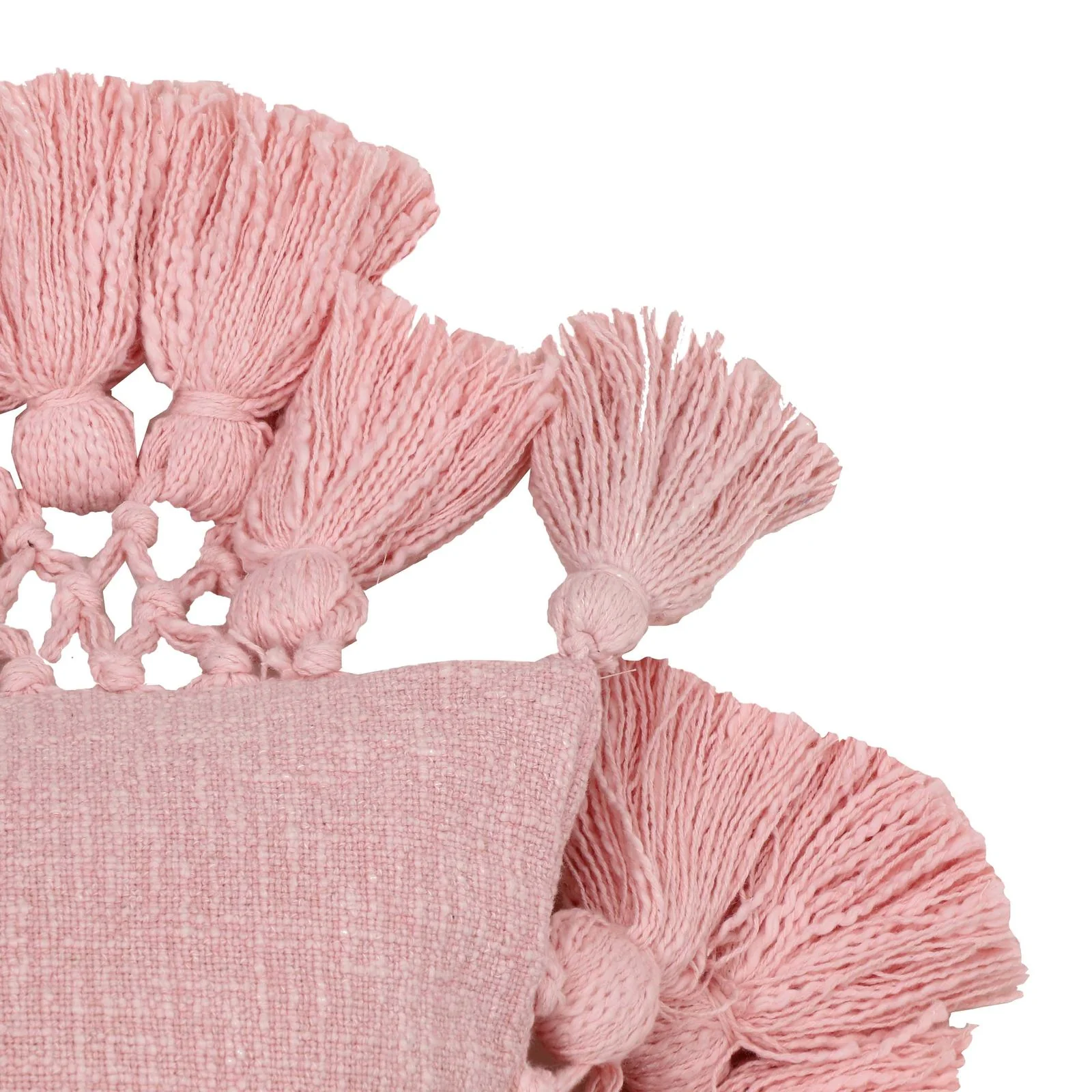Stone Washed Blush Pink Cotton Tasseled Pillow - Image 8