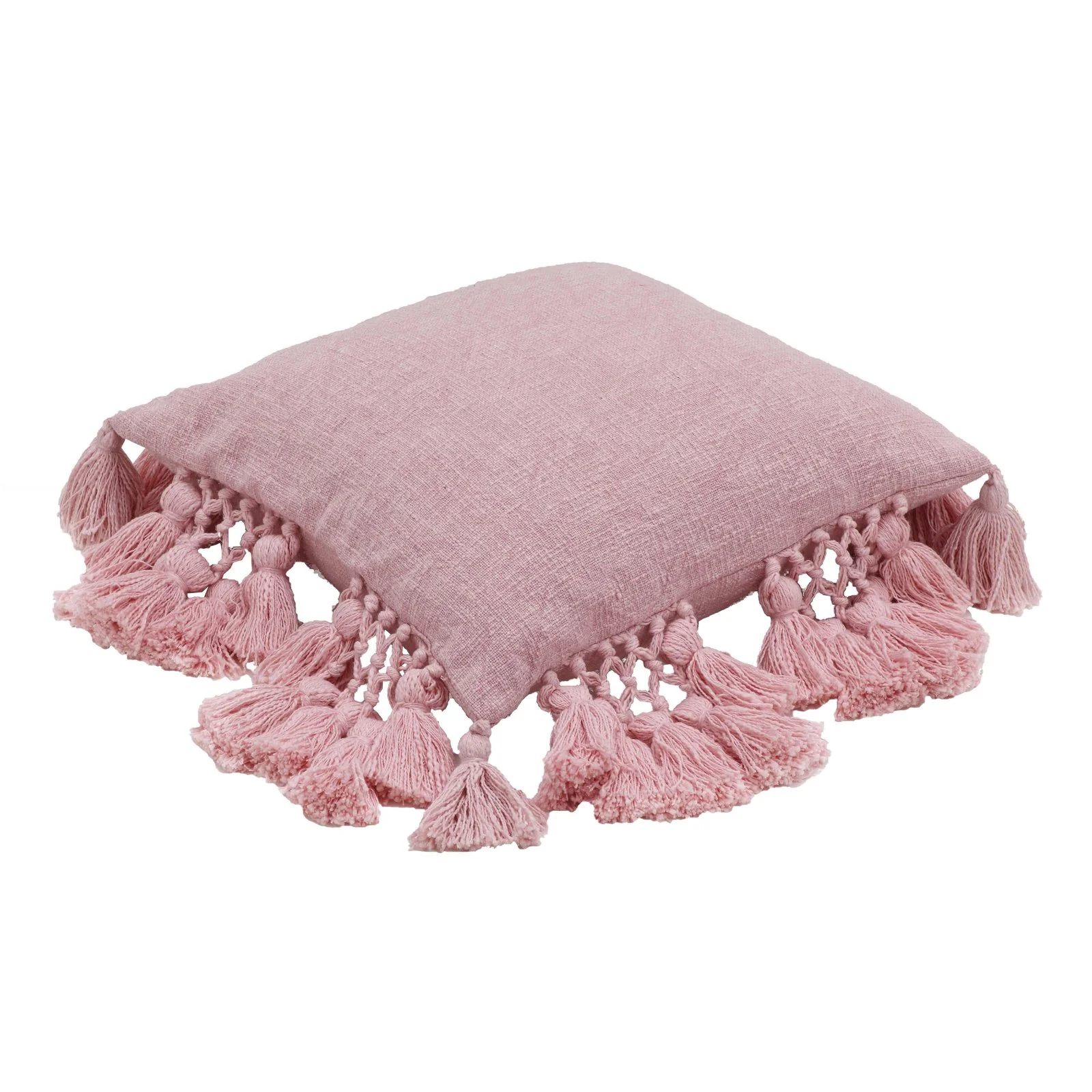 Stone Washed Blush Pink Cotton Tasseled Pillow Cover - Image 3