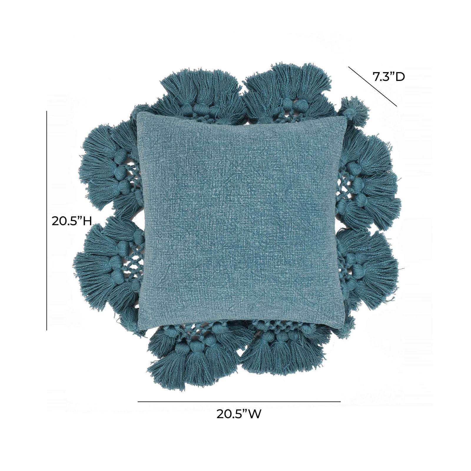 Stone Washed Denim Blue Cotton Tasseled Pillow - Image 10
