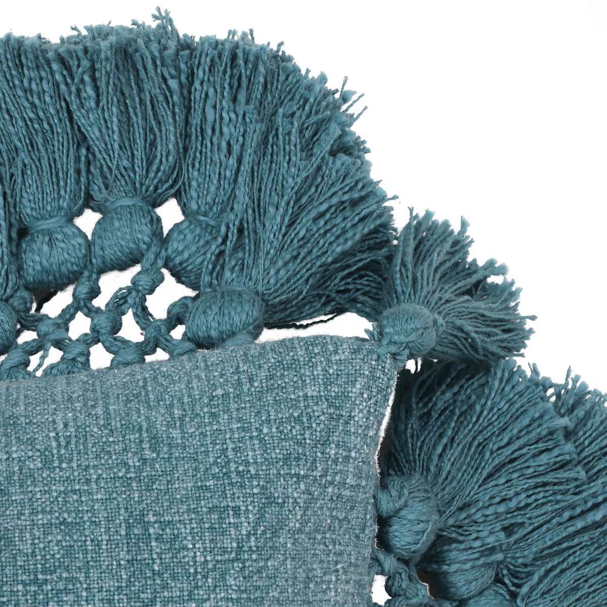 Stone Washed Denim Blue Cotton Tasseled Pillow - Image 8