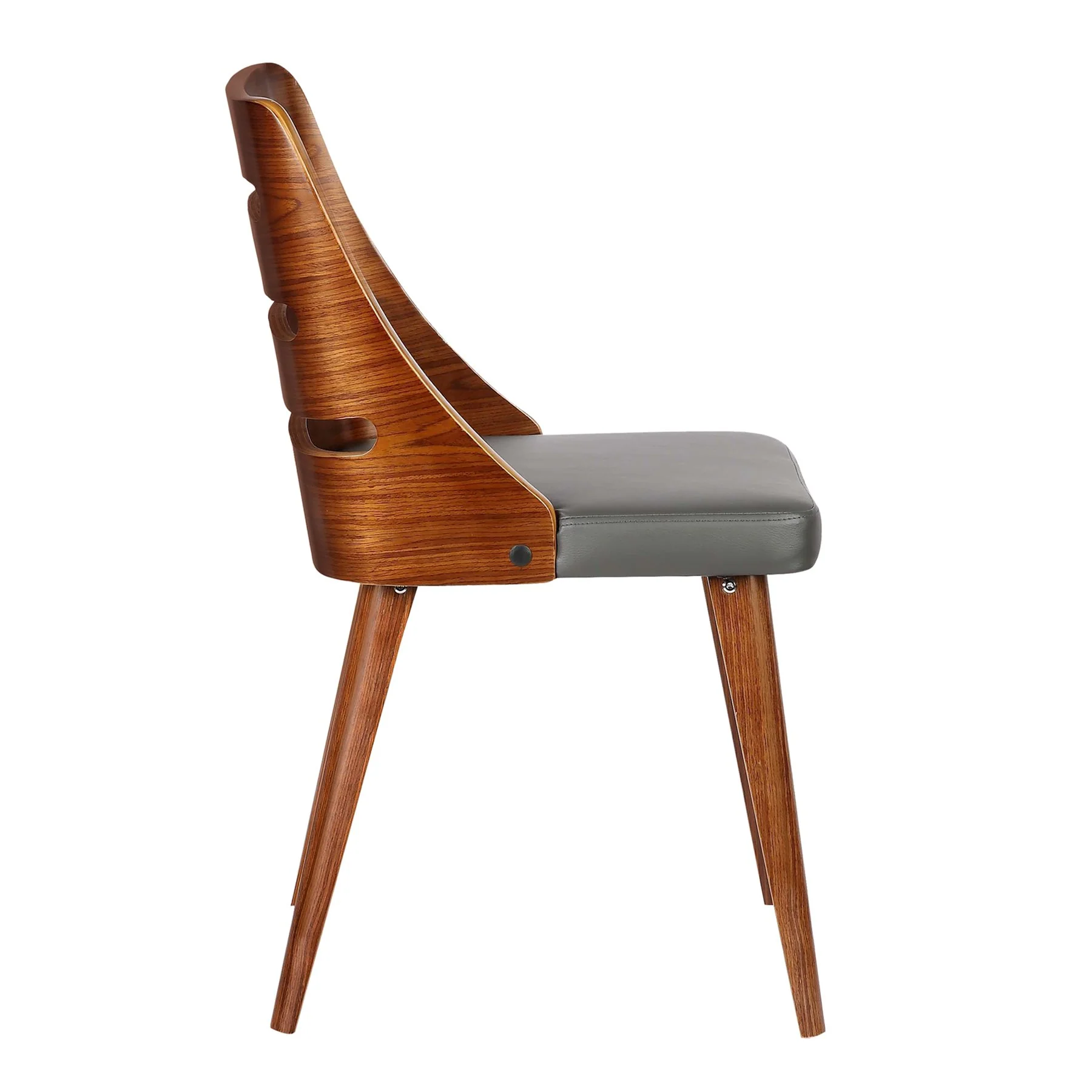 Storm Mid-Century Dining Chair in Walnut Wood and Gray Faux Leather - Image 3