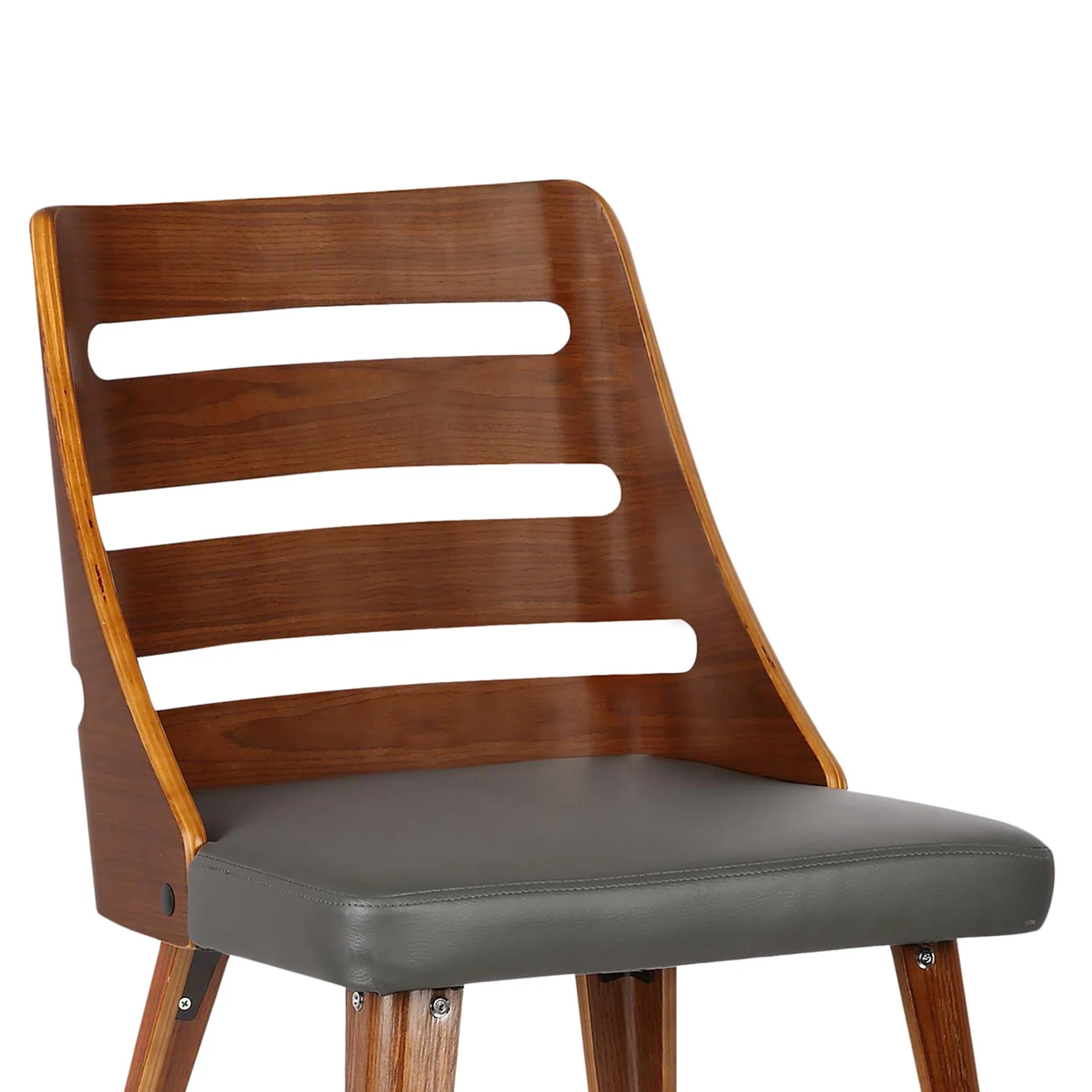 Storm Mid-Century Dining Chair in Walnut Wood and Gray Faux Leather - Image 5