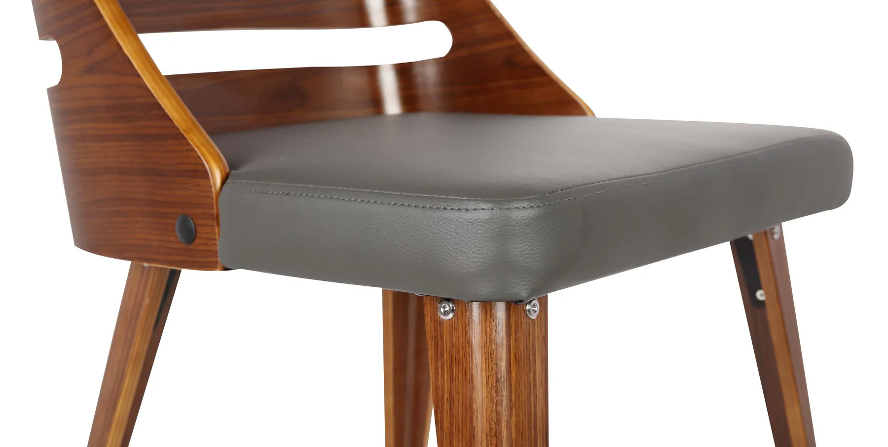 Storm Mid-Century Dining Chair in Walnut Wood and Gray Faux Leather - Image 6