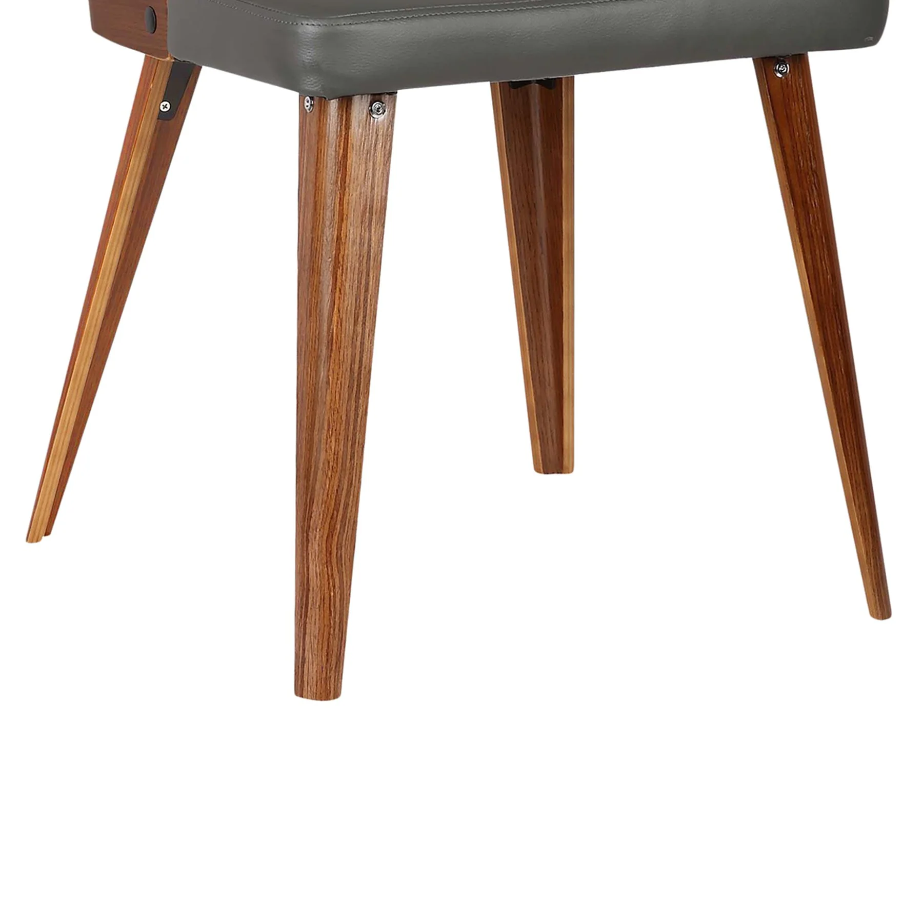 Storm Mid-Century Dining Chair in Walnut Wood and Gray Faux Leather - Image 7