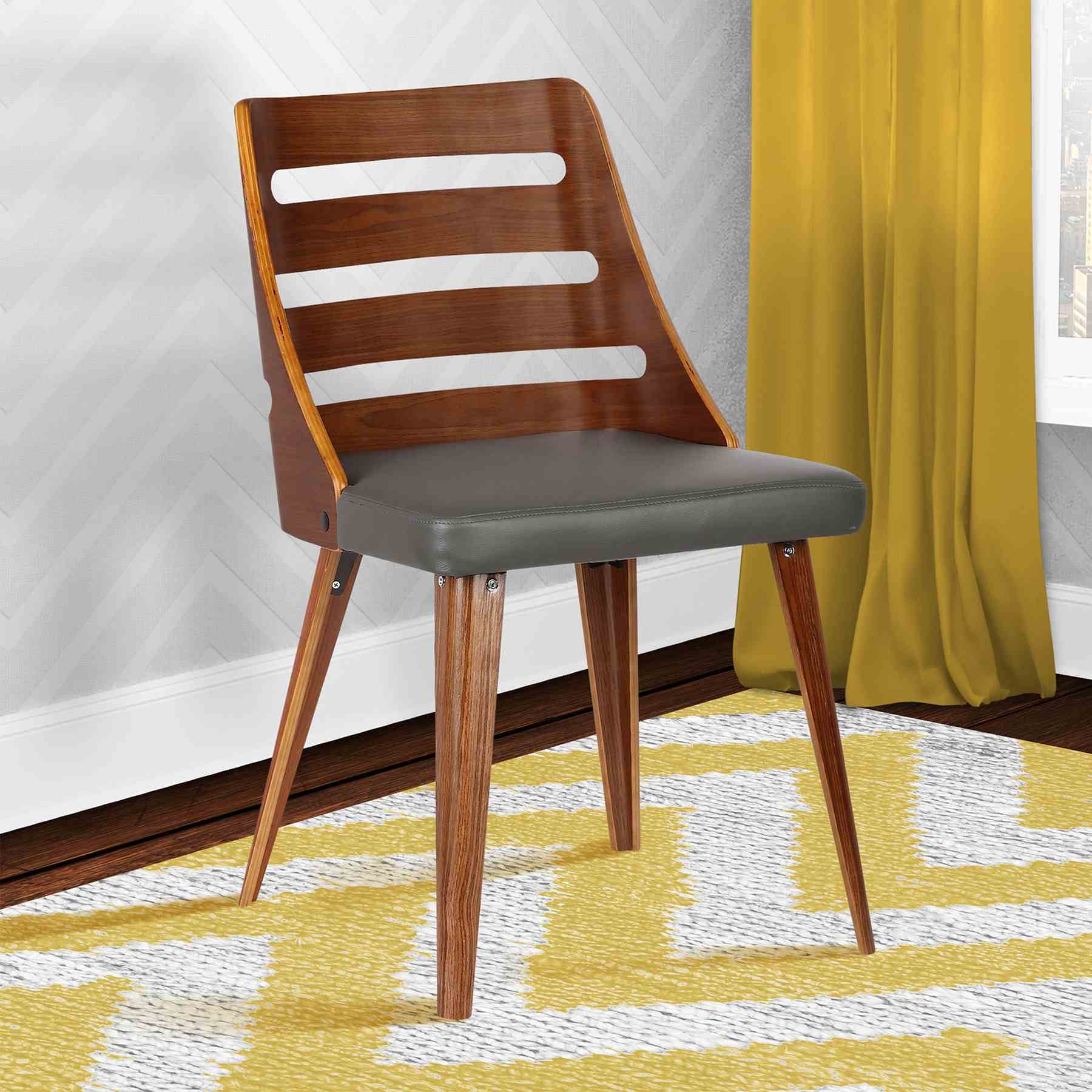 Storm Mid-Century Dining Chair in Walnut Wood and Gray Faux Leather - Image 8