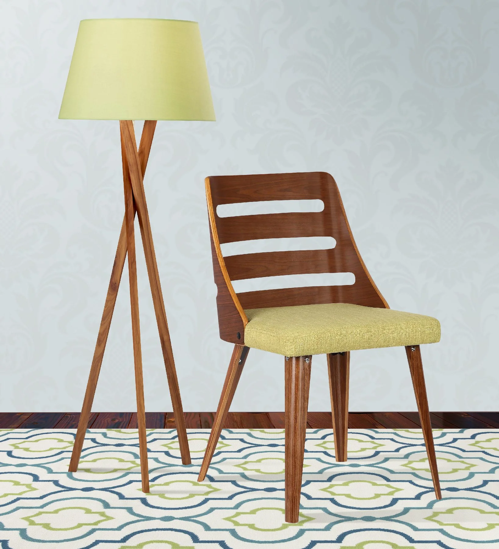 Storm Mid-Century Dining Chair in Walnut Wood and Green Fabric - Image 9