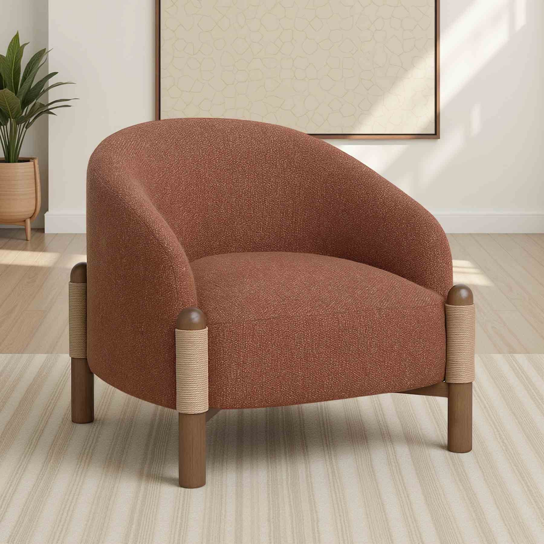 Stormy Accent Chair in Salted Rust Fabric with Chestnut Brown Finish - Image 7