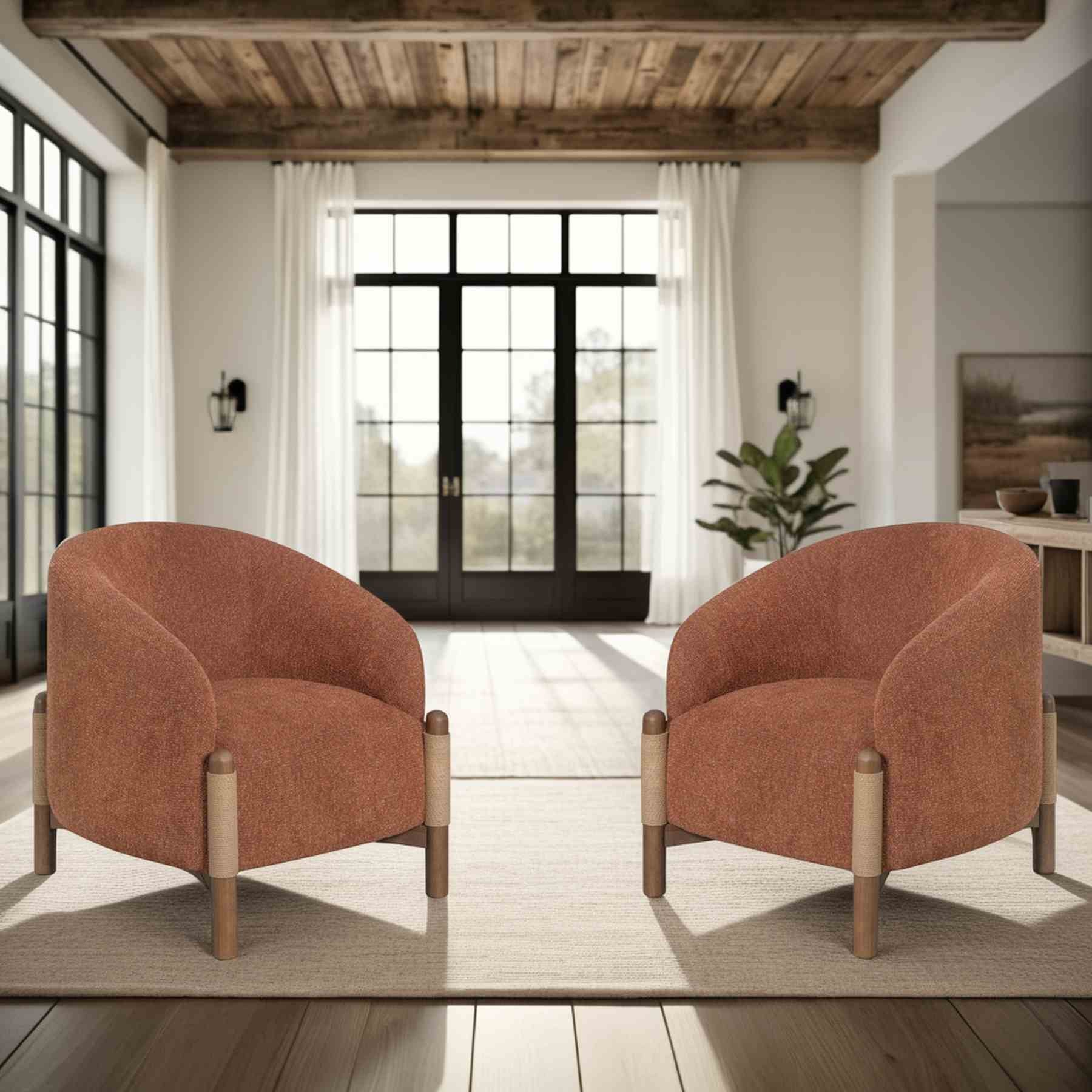 Stormy Accent Chair in Salted Rust Fabric with Chestnut Brown Finish - Image 8