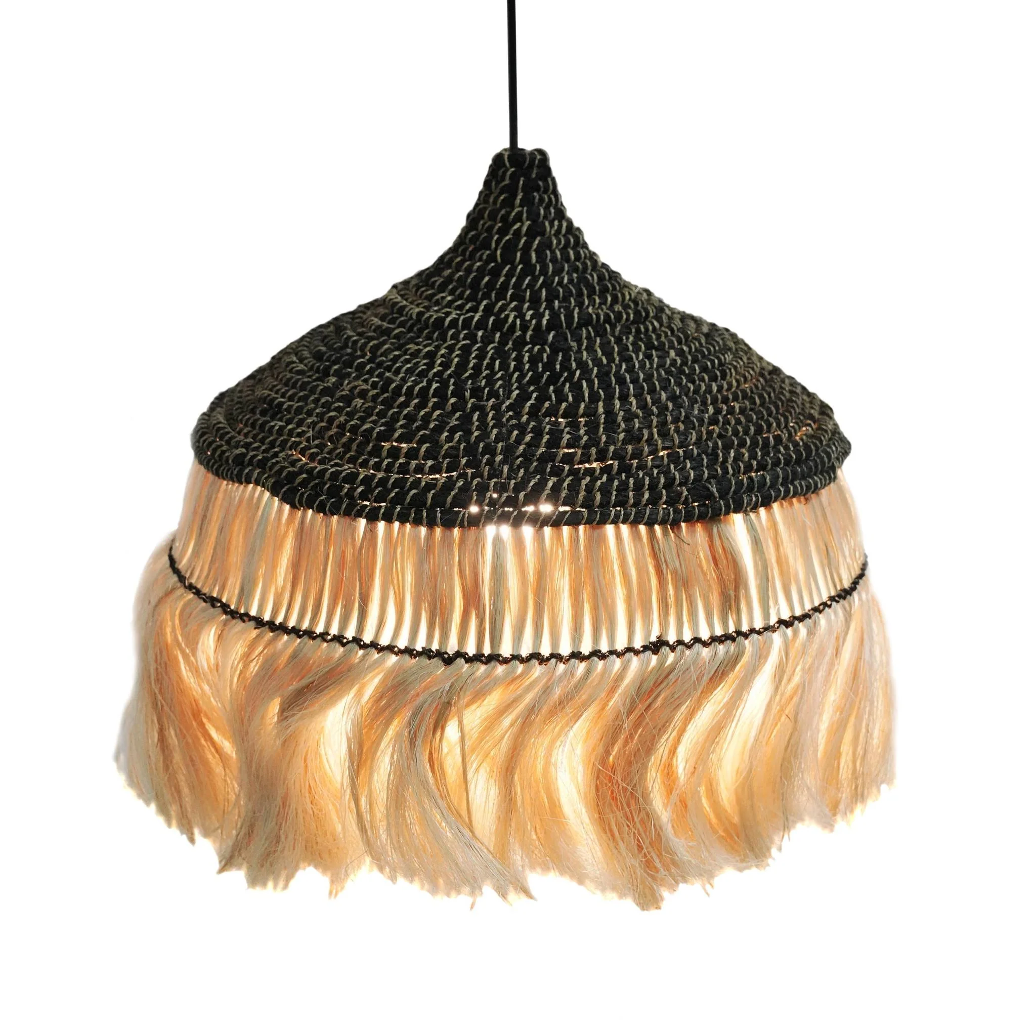 Sula Natural and Black Upcycled Abaca Pendant Lamp - Image 2