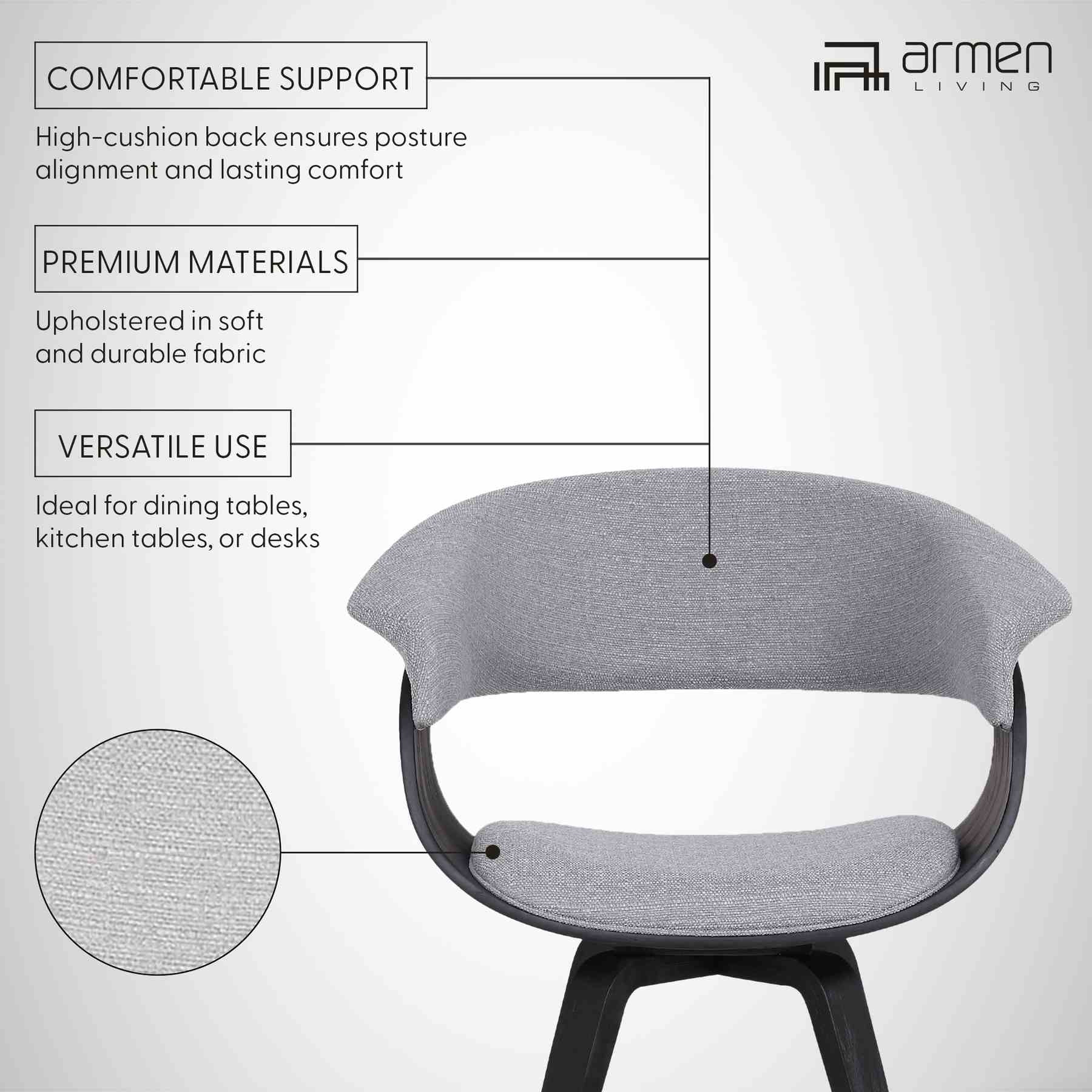 Summer Contemporary Dining Chair in Black Brush Wood Finish and Gray Fabric - Image 7