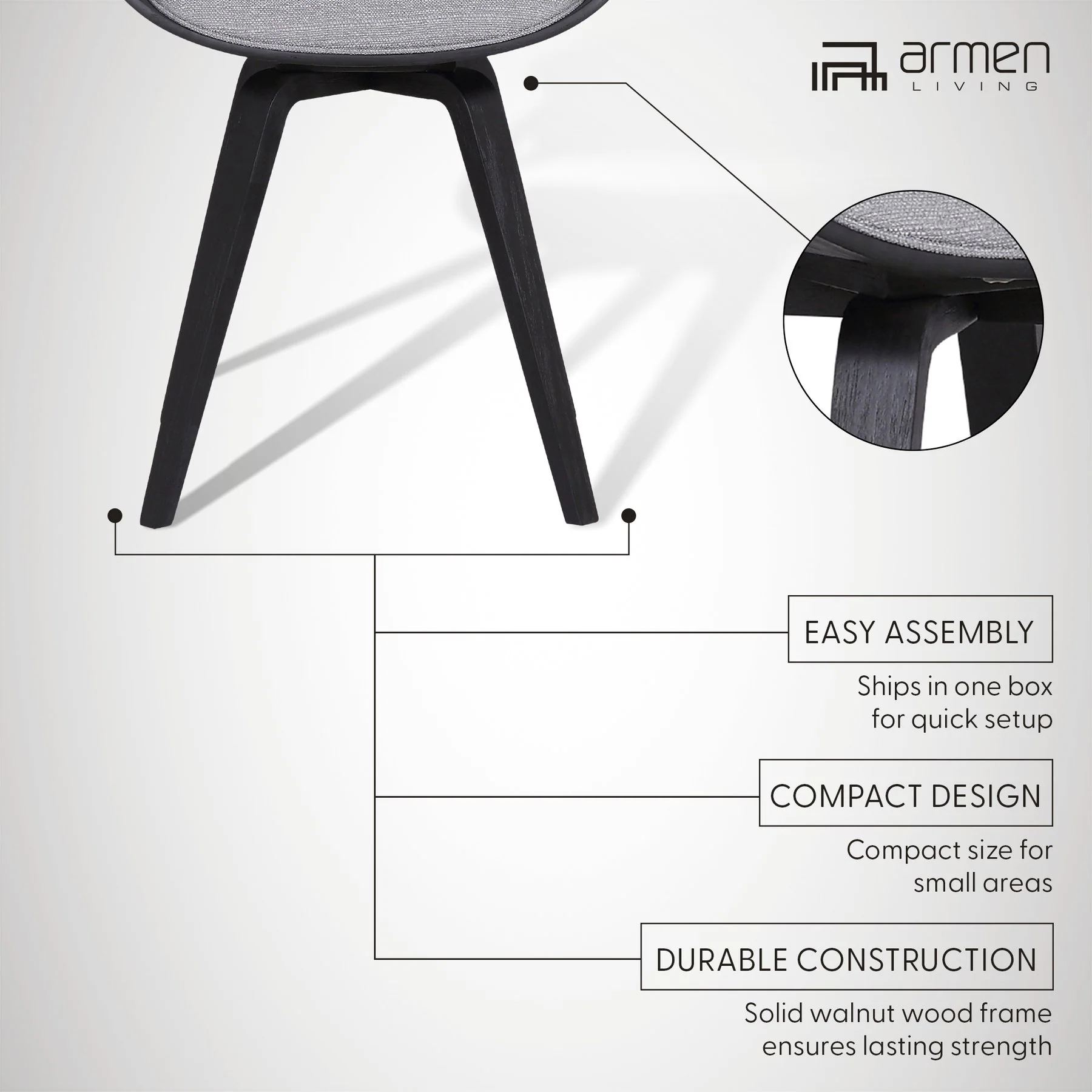 Summer Contemporary Dining Chair in Black Brush Wood Finish and Gray Fabric - Image 8