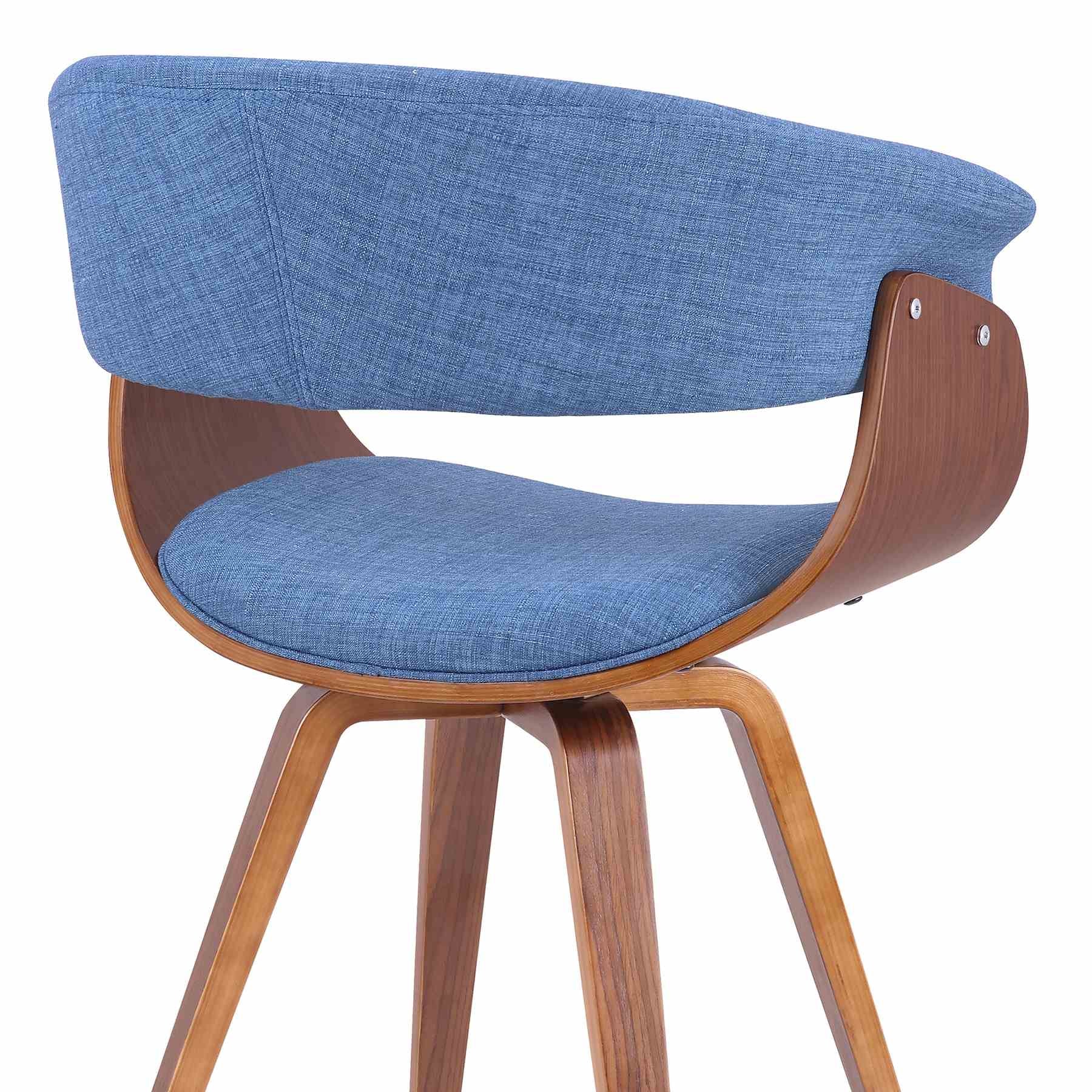 Summer Mid-Century Chair in Blue Fabric with Walnut Wood Finish - Image 5