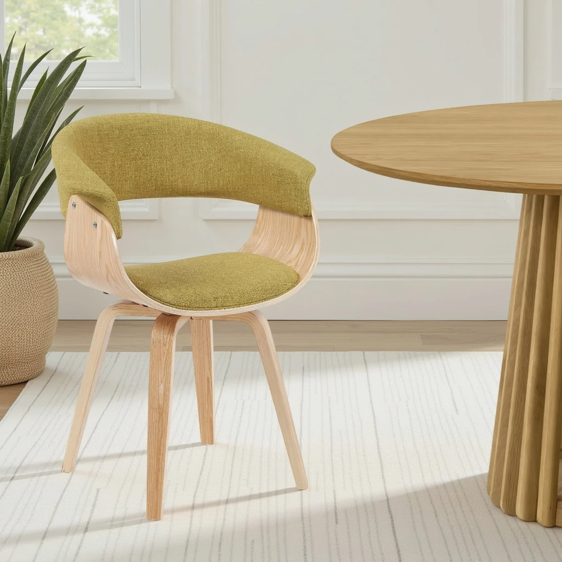 Summer Mid-Century Upholstered Dining Chair in Green and Patterned Oak Finish - Image 7