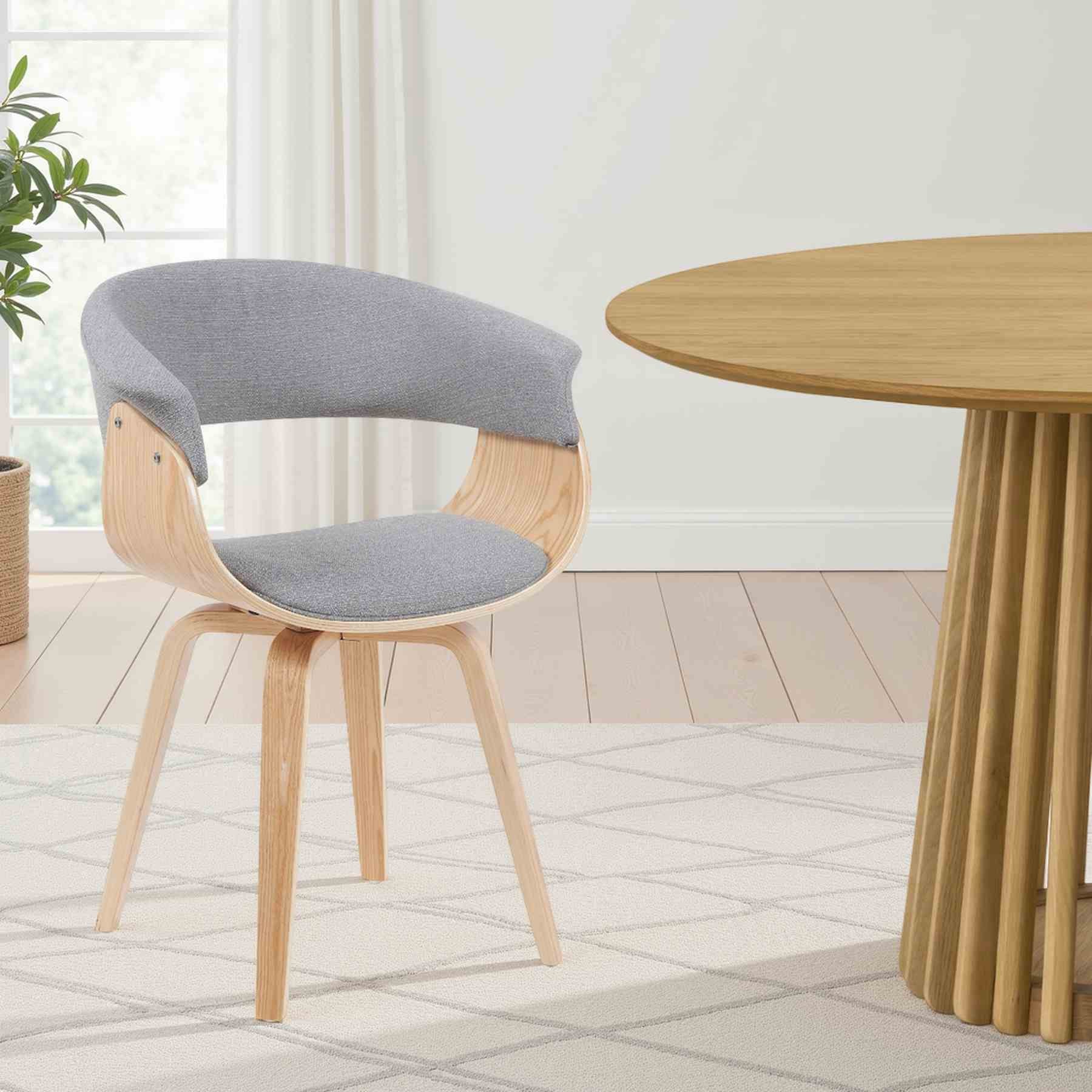 Summer Mid-Century Upholstered Dining Chair in Grey and Patterned Oak Finish - Image 7