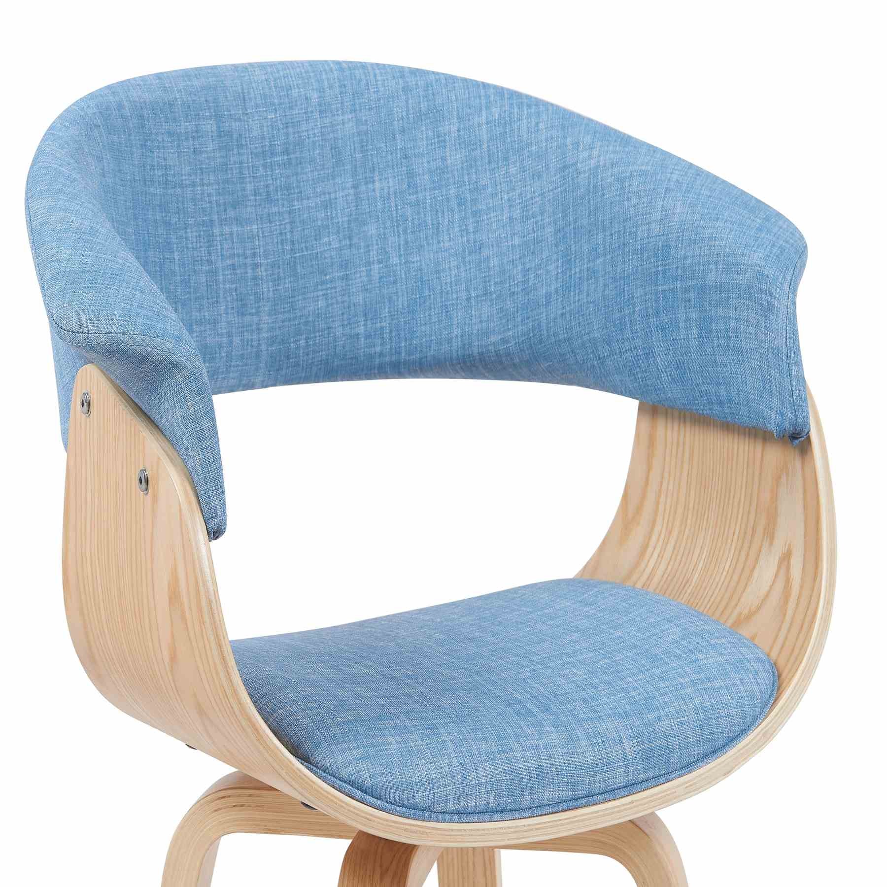 Summer Mid-Century Upholstered Dining Chair in Light Blue and Patterned Oak Finish - Image 4