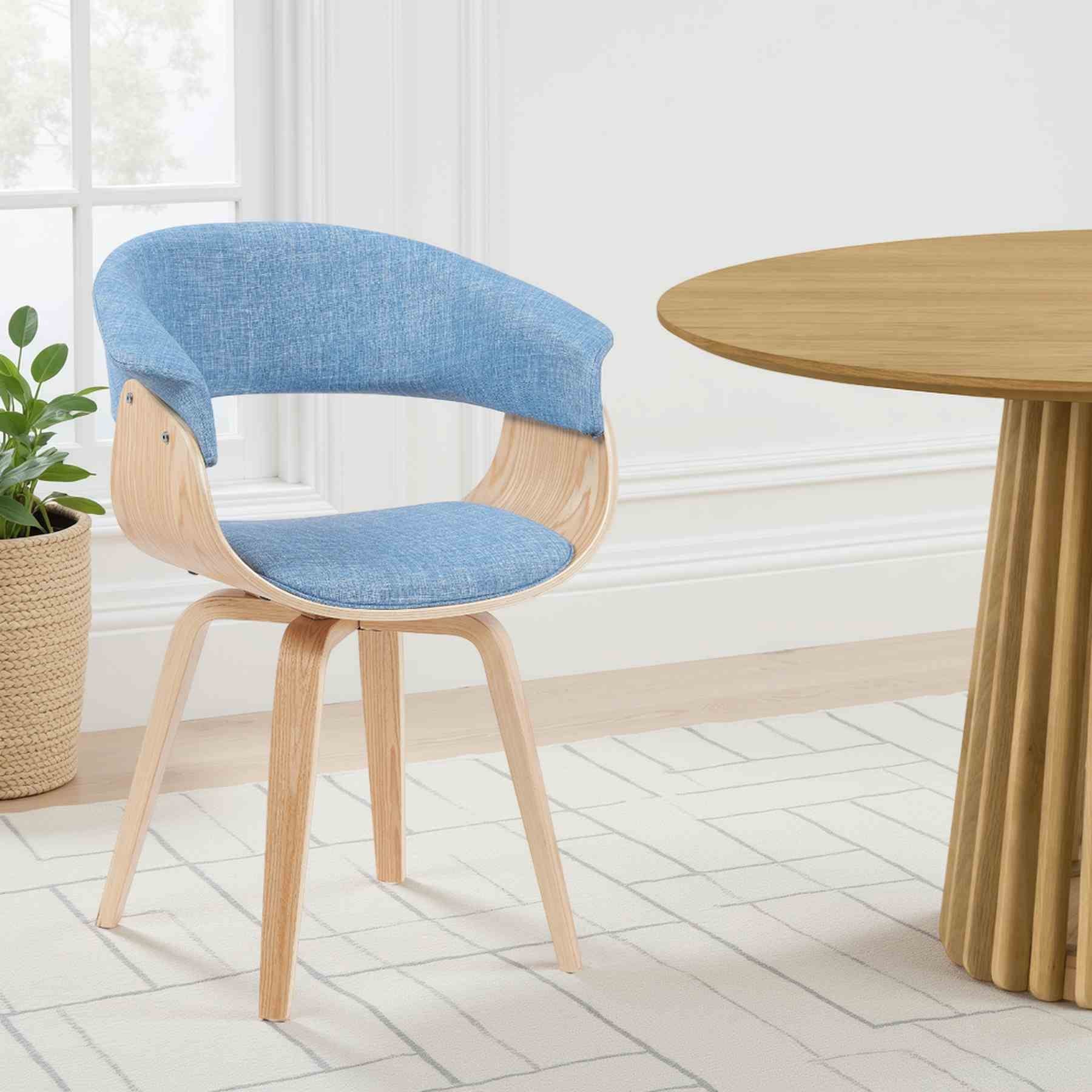 Summer Mid-Century Upholstered Dining Chair in Light Blue and Patterned Oak Finish - Image 7