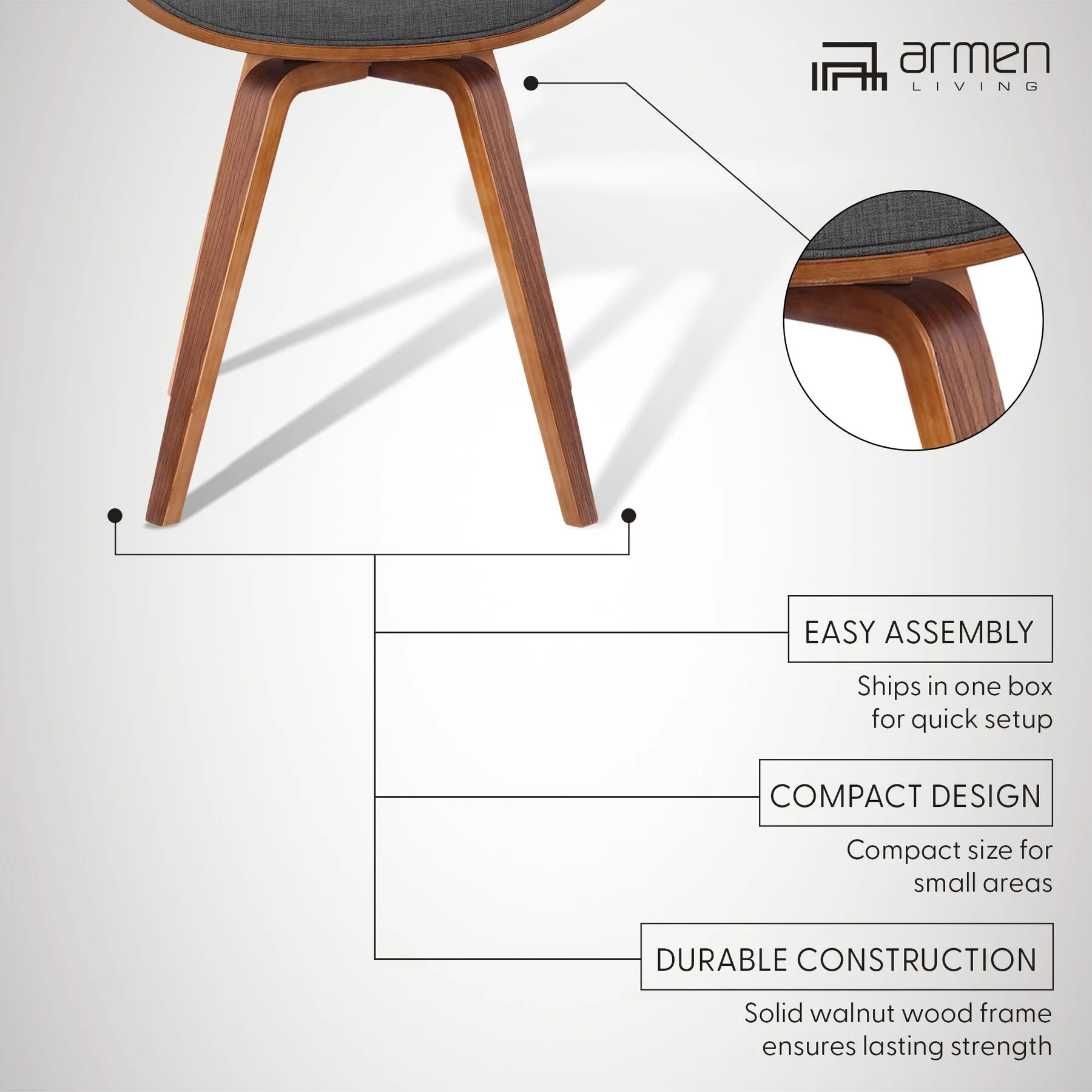 Summer Modern Chair In Charcoal Fabric and Walnut Wood - Image 6