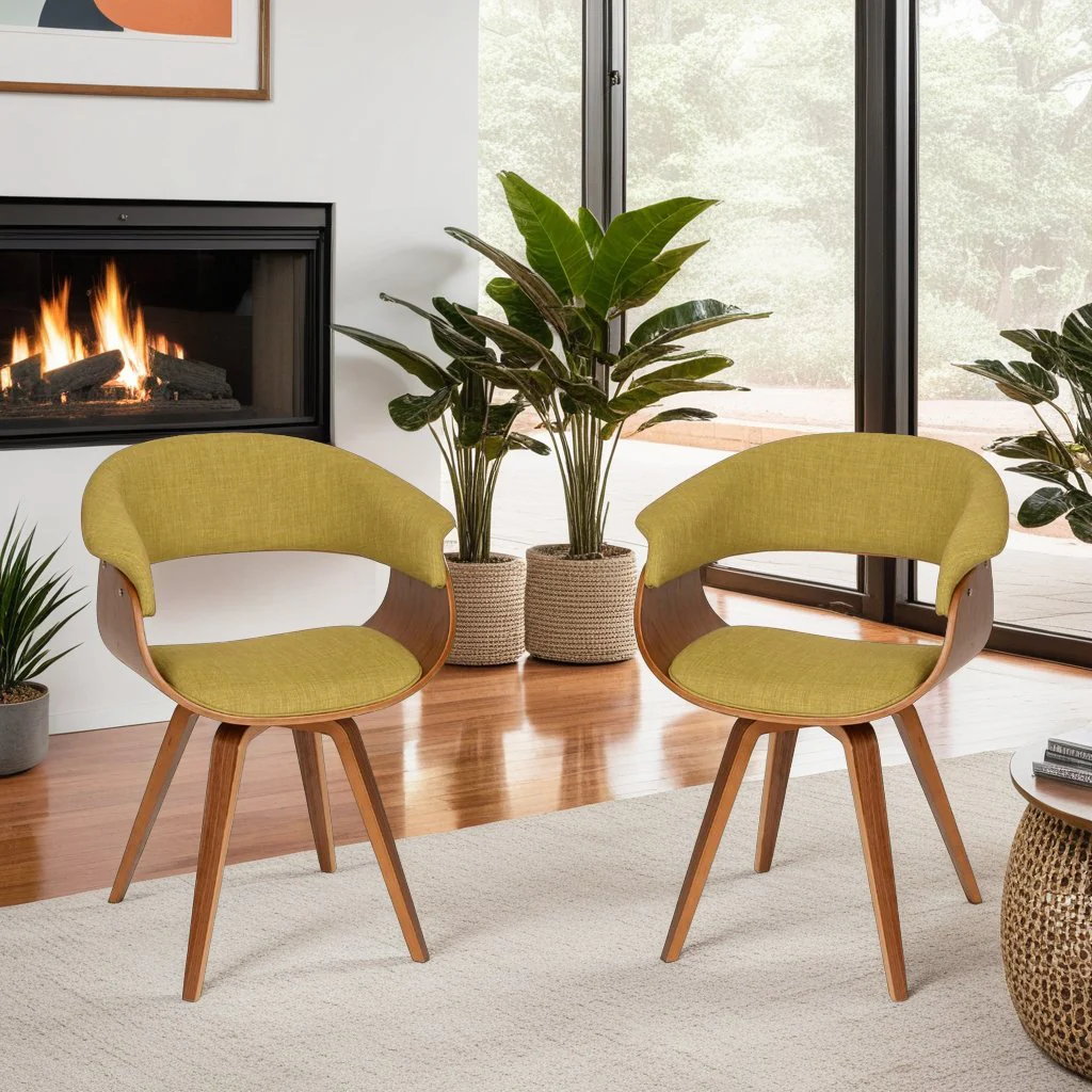 Summer Modern Chair In Green Fabric and Walnut Wood - Image 4