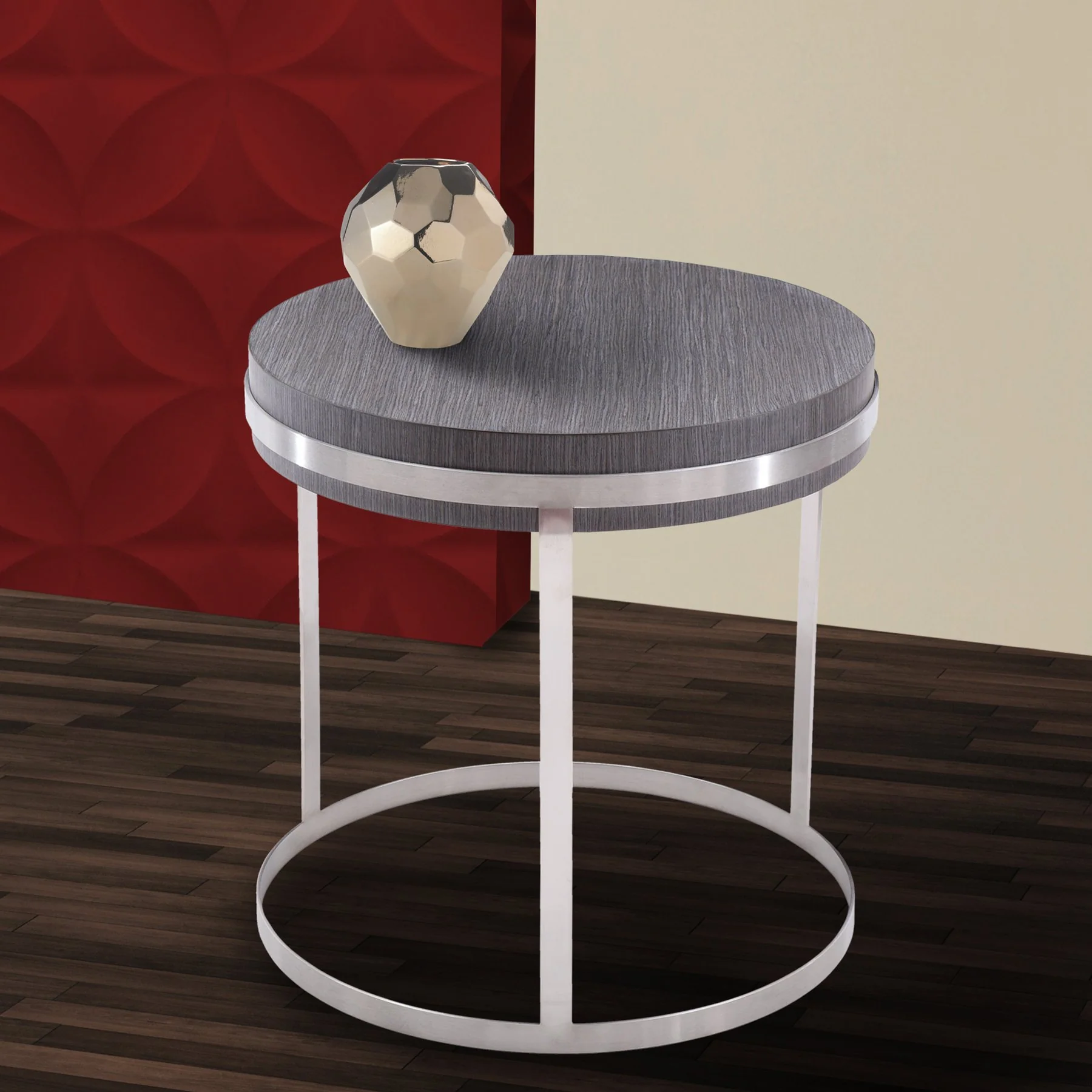 Sunset End Table in Brushed Stainless Steel finish with Gray Top - Image 4