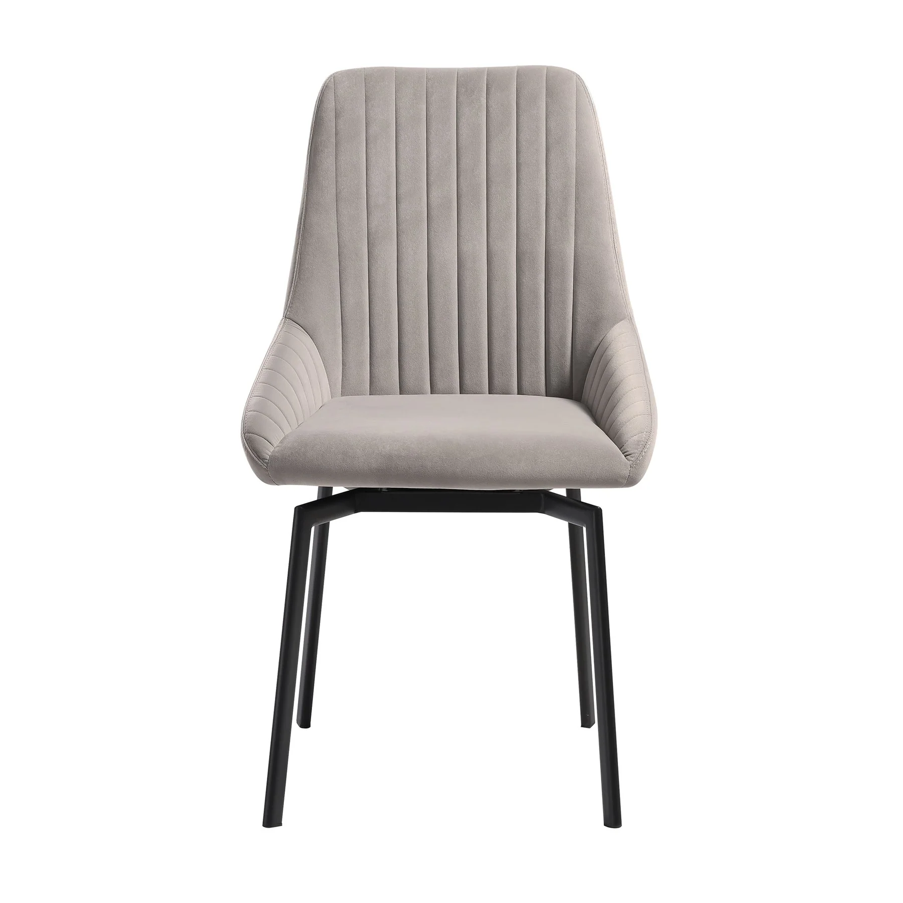 Susie Swivel Upholstered Dining Chair in Gray Fabric with Black Metal Legs - Set of 2 - Image 3