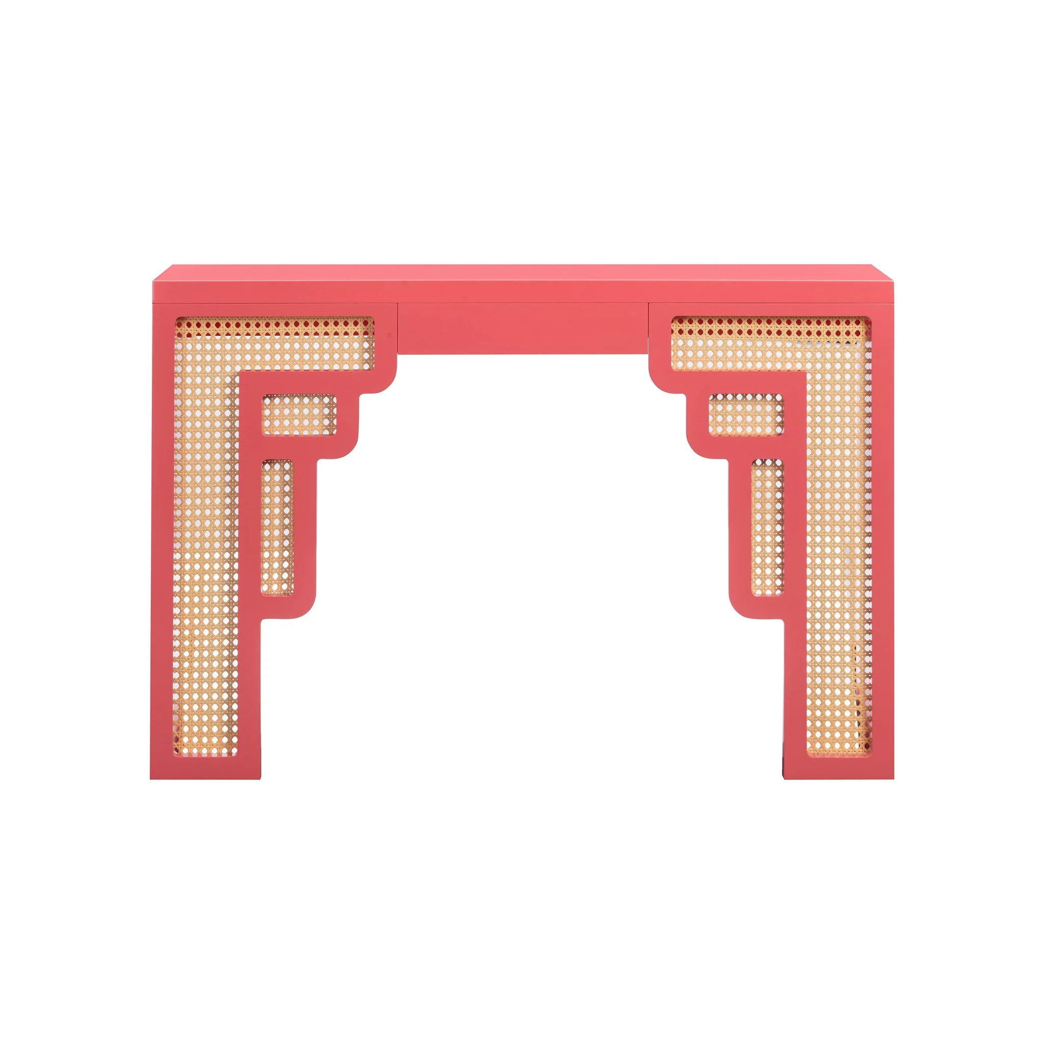 Suzie Coral Pink & Rattan Console Table - Image 3
